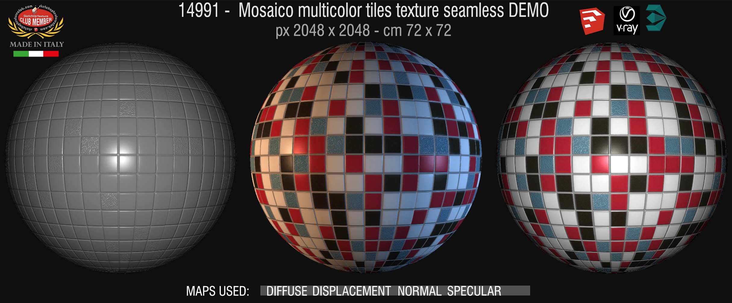 14991 Mosaico multicolor tiles texture seamless + maps DEMO