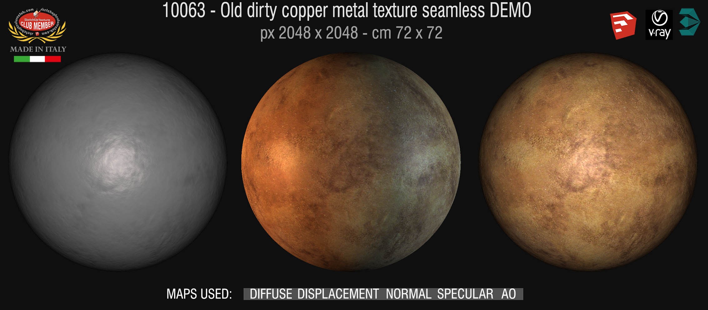 10063 HR Old dirty copper metal texture seamless + maps DEMO