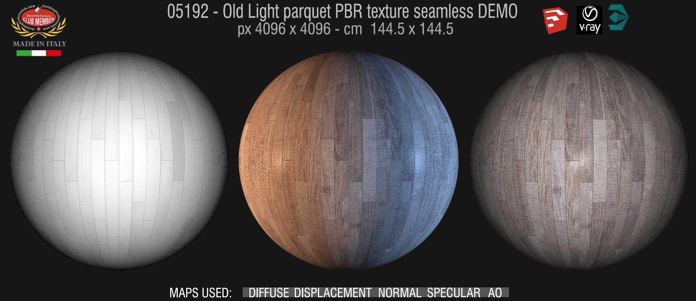 05192 Old light parquet PBR texture seamless DEMO