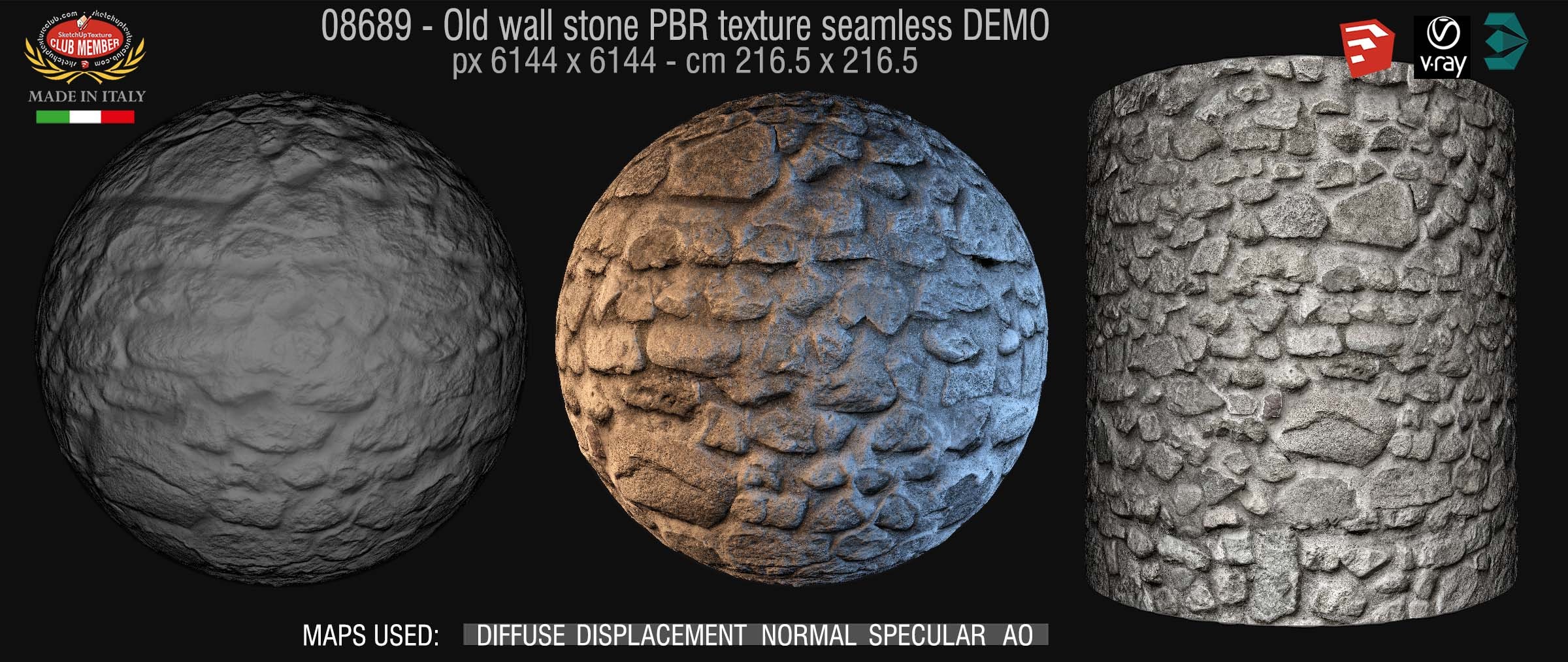 08689 Old wall stone PBR texture seamless DEMO