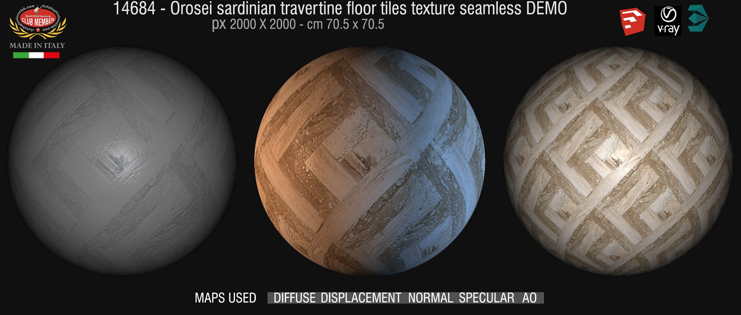 14684 Orosei sardinian travertine floor tile texture seamless + maps DEMO