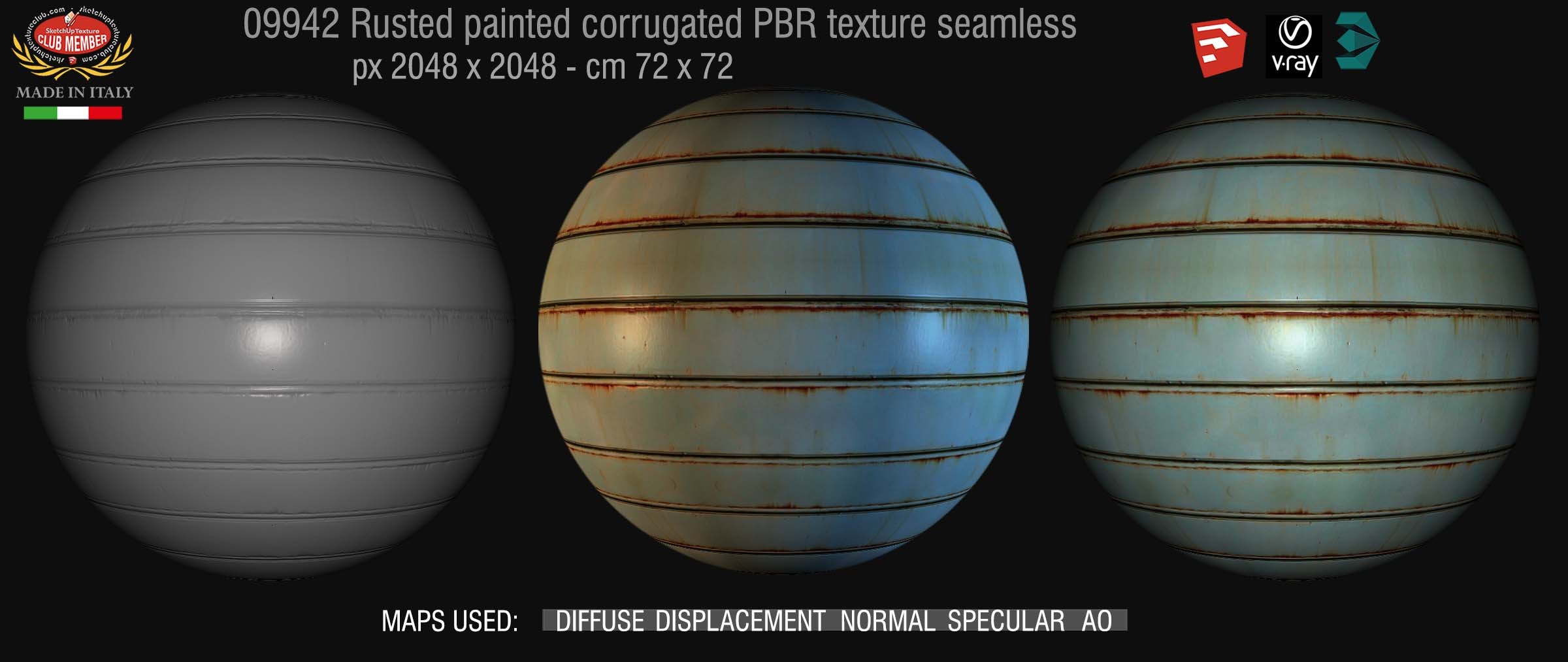 09942 Rusted painted corrugated metal PBR texture seamless DEMO