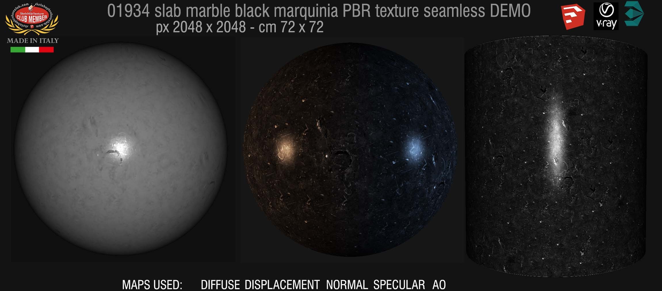 01934 Slab marble black marquinia PBR texture seamless DEMO