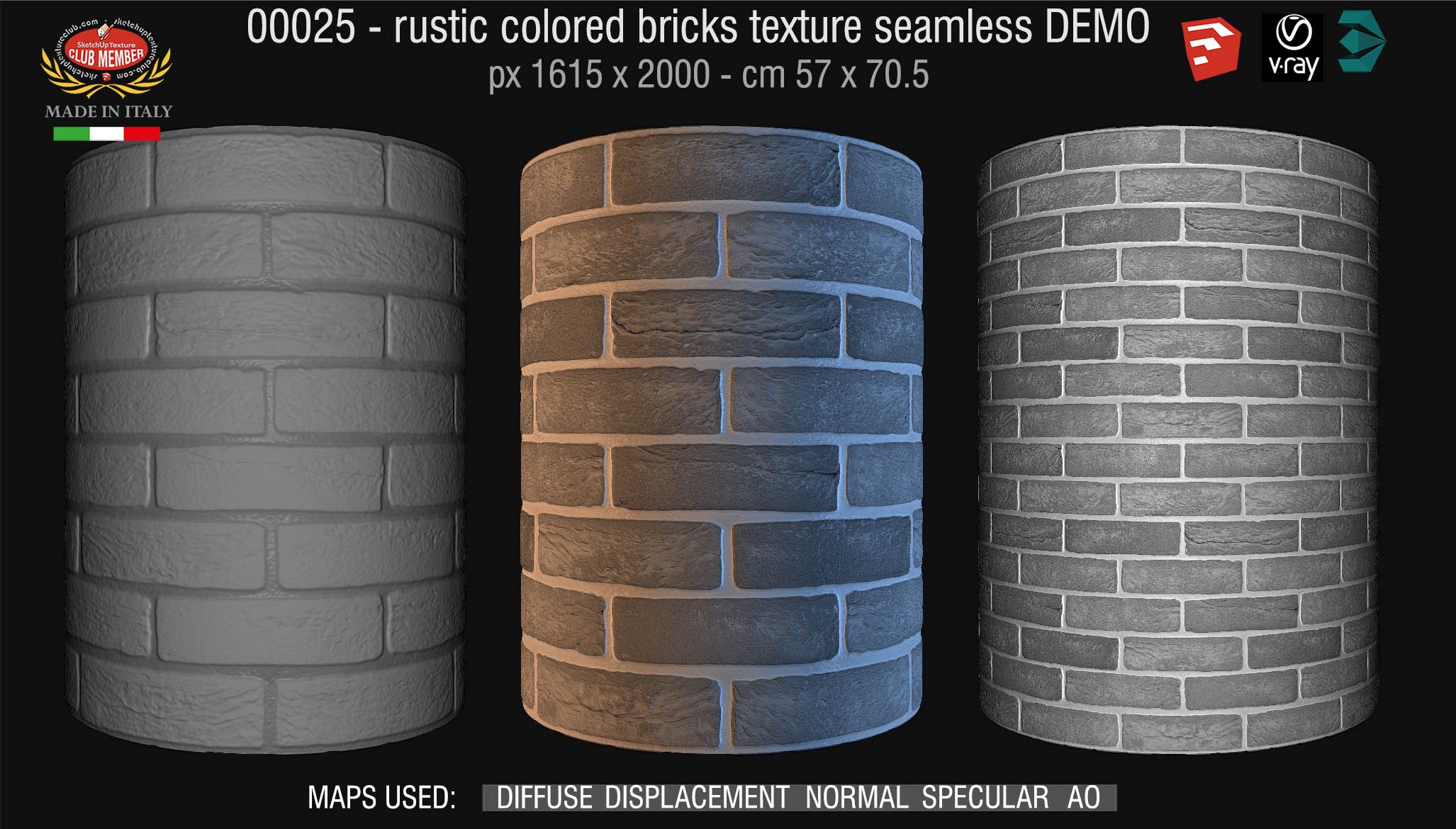 00025 rustic colored bricks texture seamless + maps DEMO