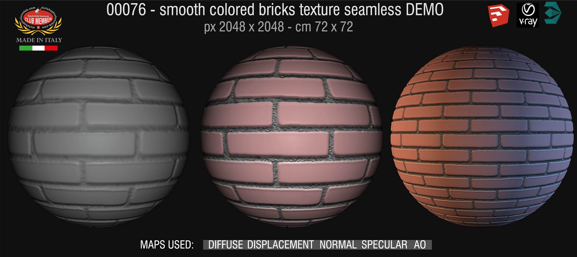 00076 smooth colored bricks texture seamless + maps DEMO