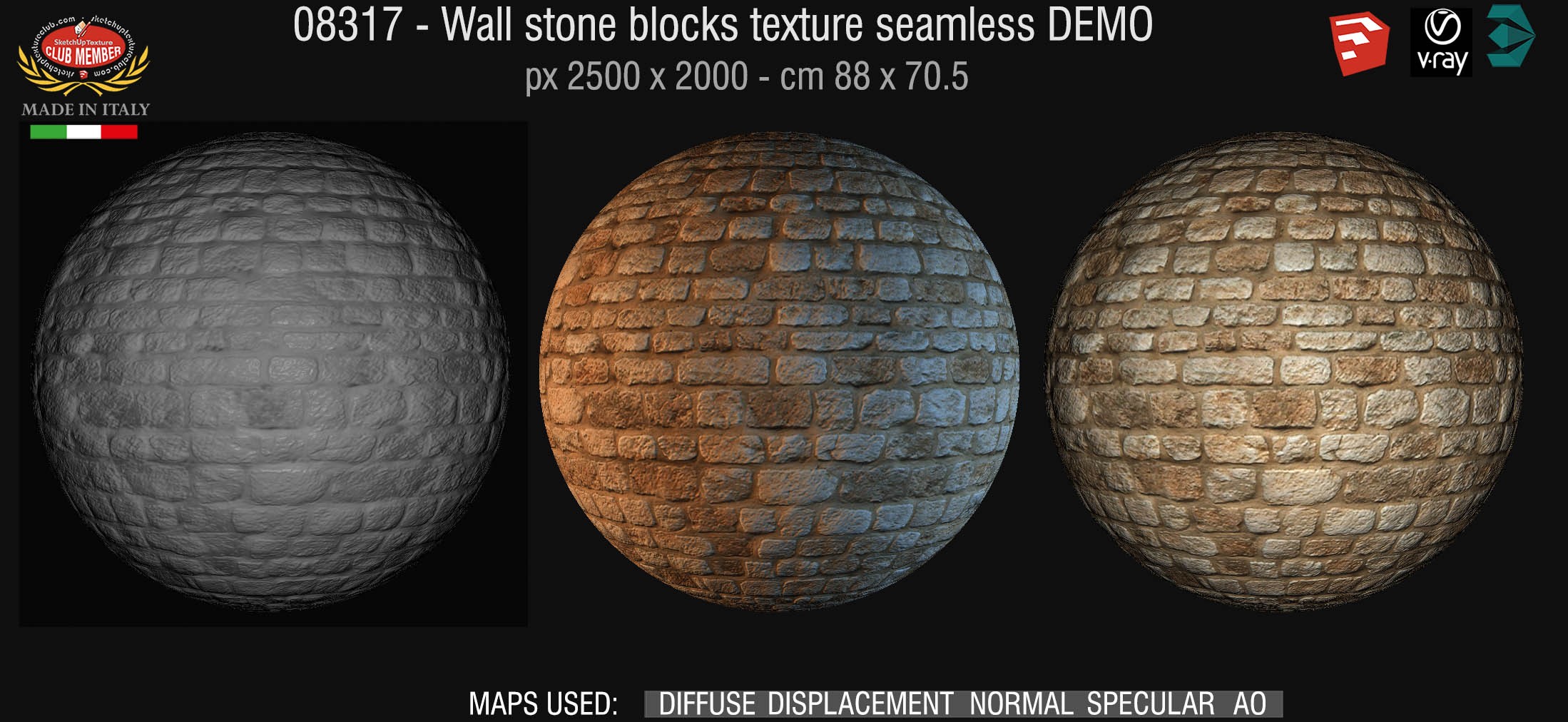 08317HR Wall stone with regular blocks texture + maps DEMO