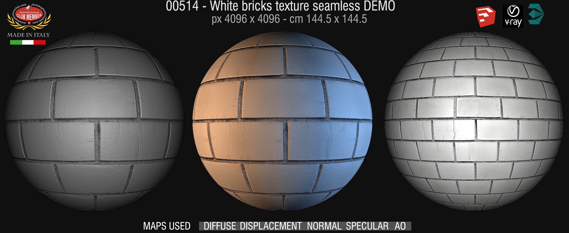 00514 White bricks texture seamless + maps DEMO