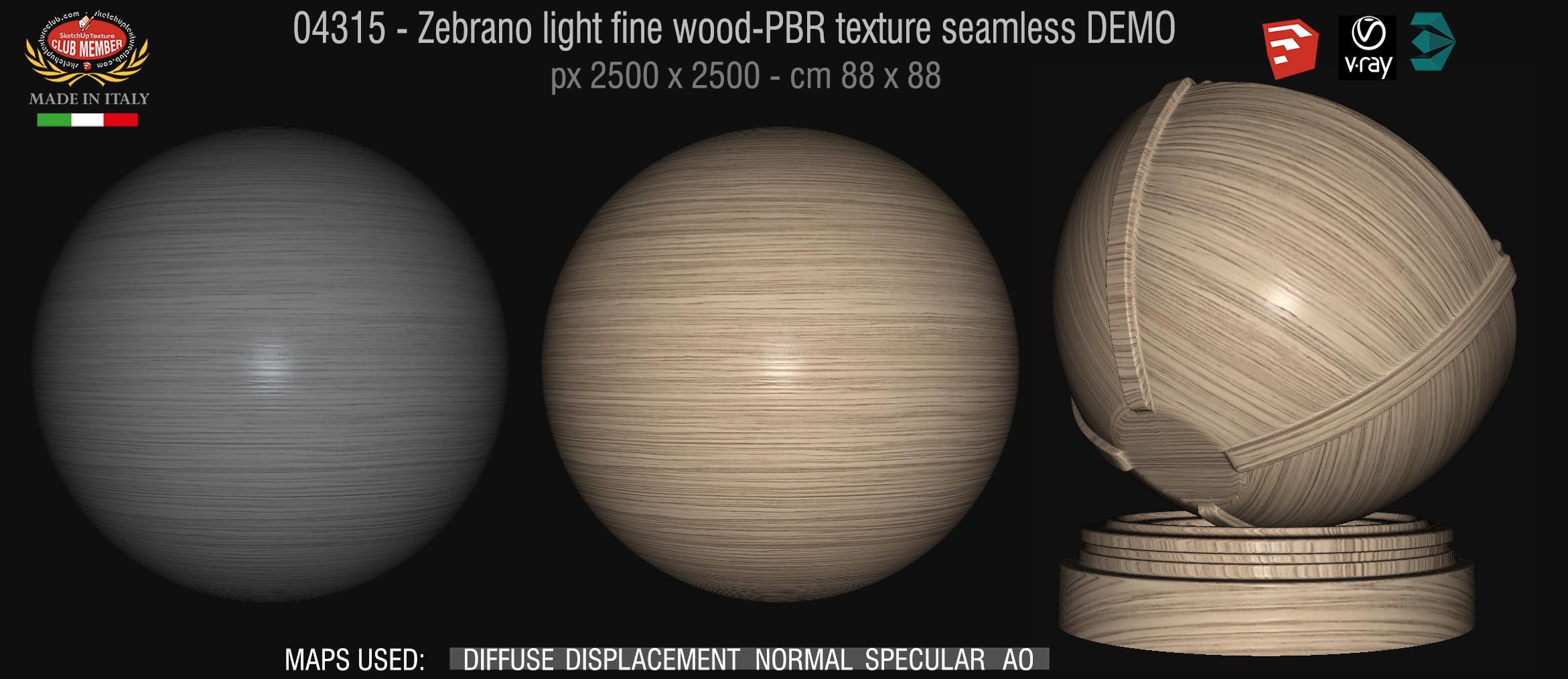 04315 Zebrano light fine wood-PBR texture seamless DEMO