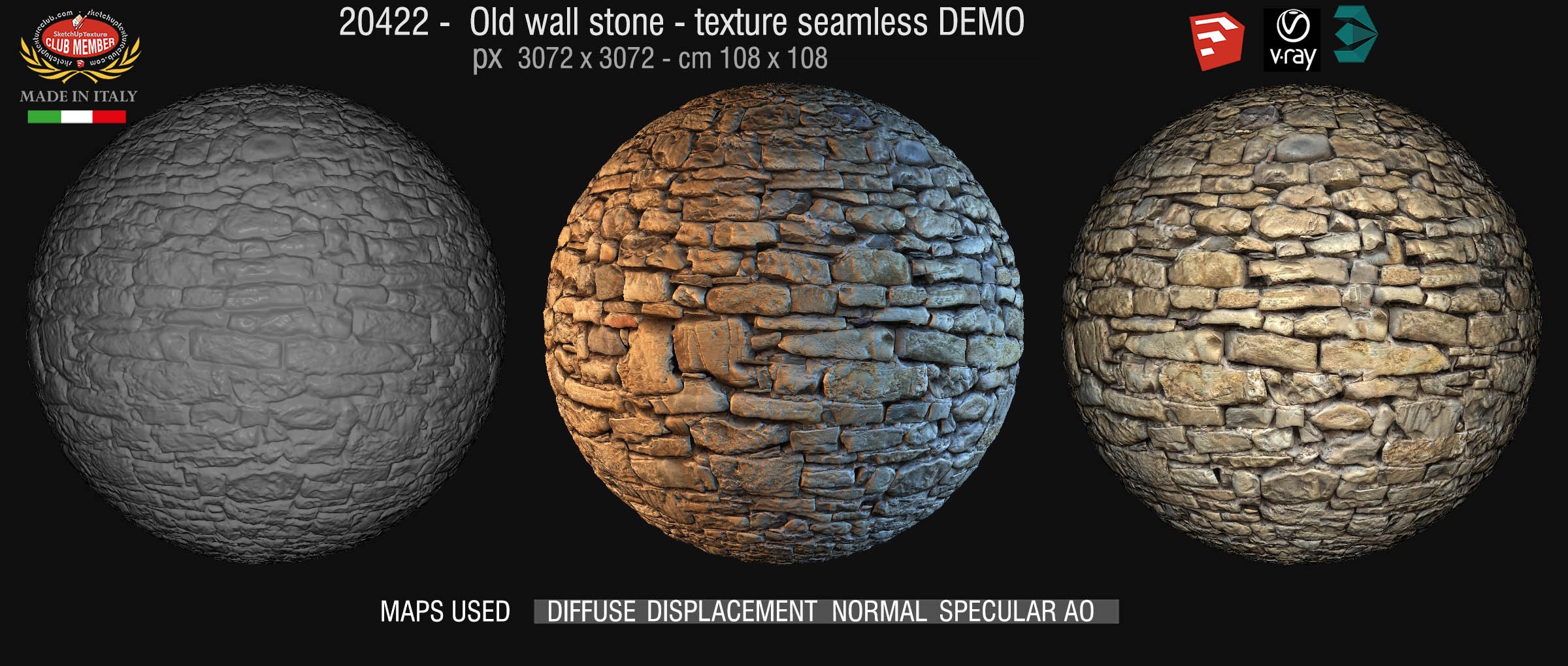 21242 old wall stone texture seamless + maps DEMO