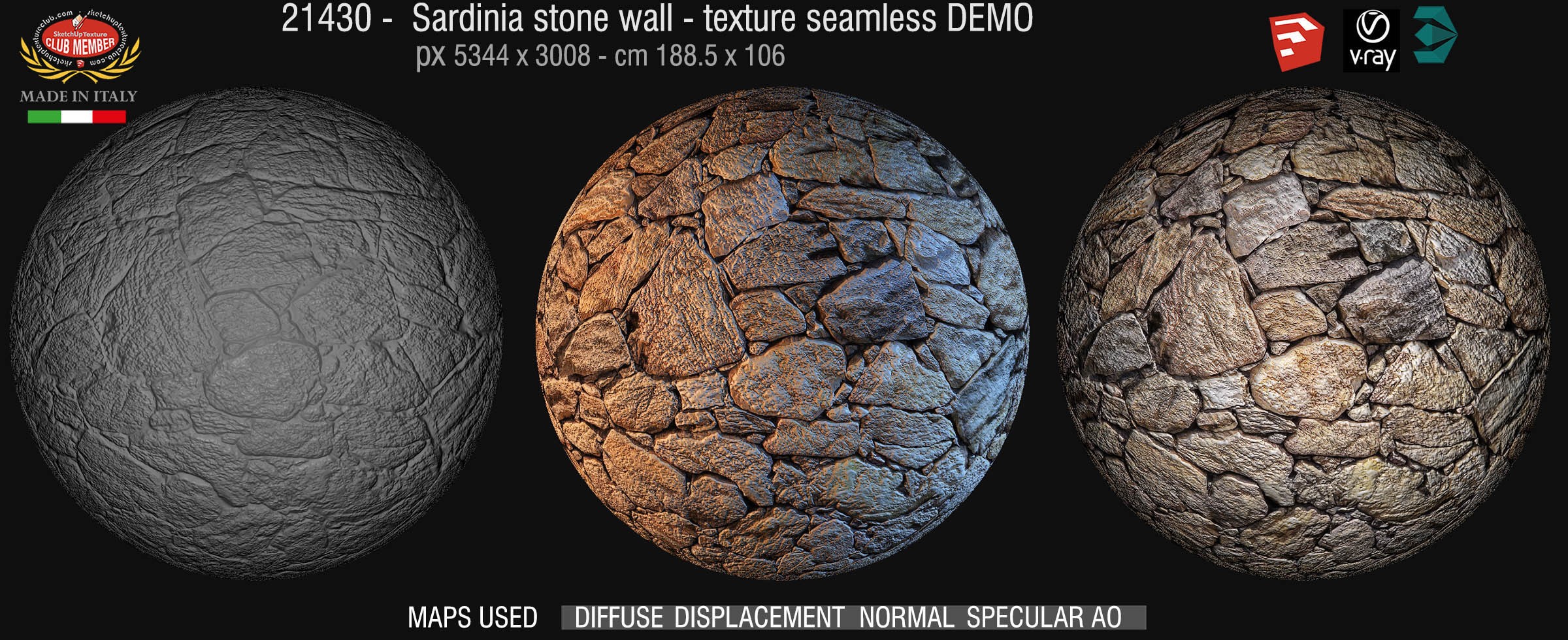 21430 Sardinia stone wall texture seamless + maps DEMO
