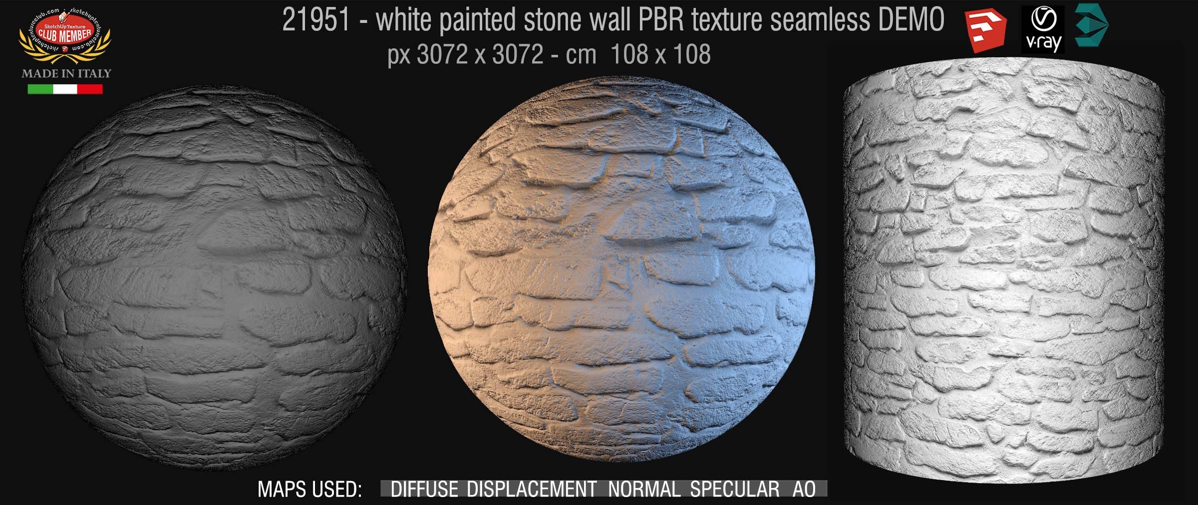 21951  white painted stone wall PBR texture seamless DEMO