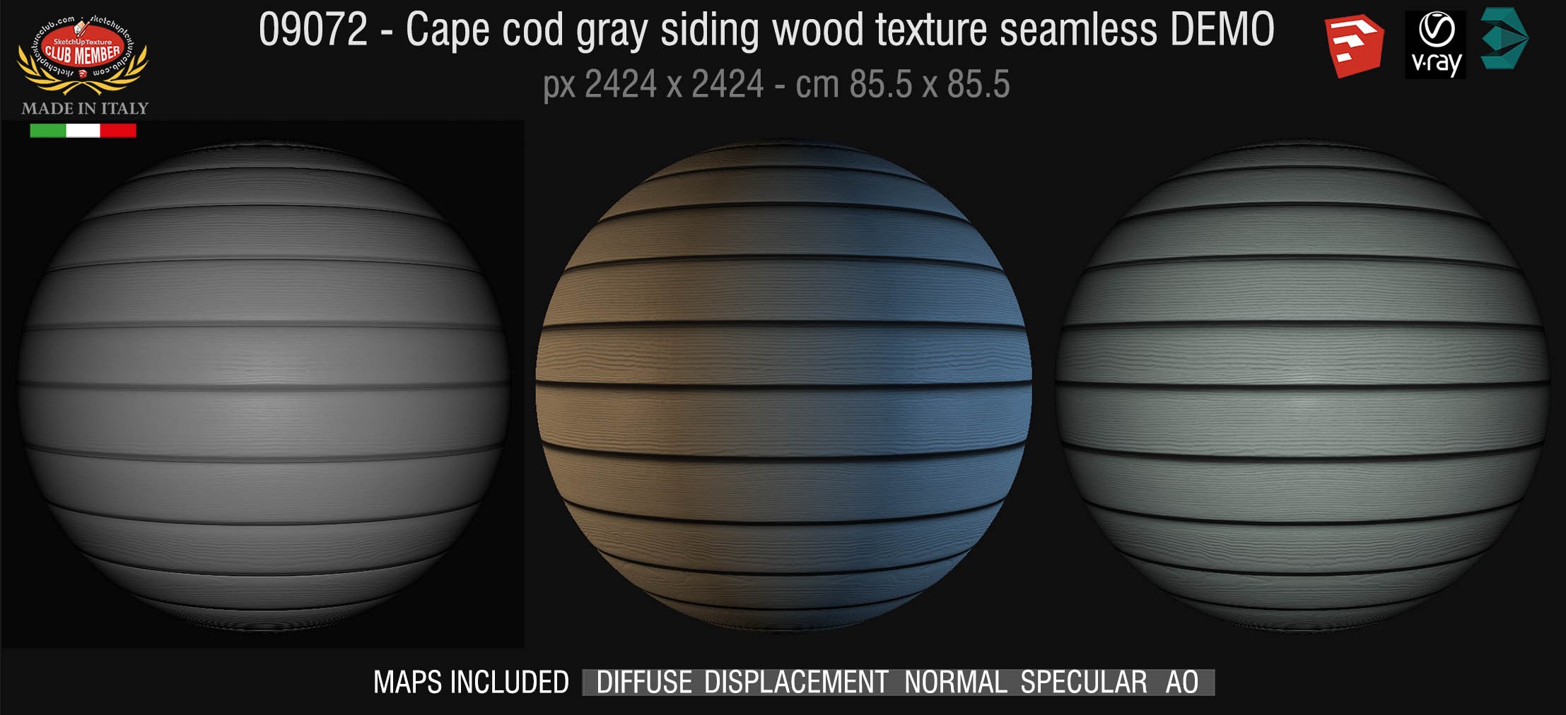 09072 HR Cape cod gray siding wood texture + maps DEMO