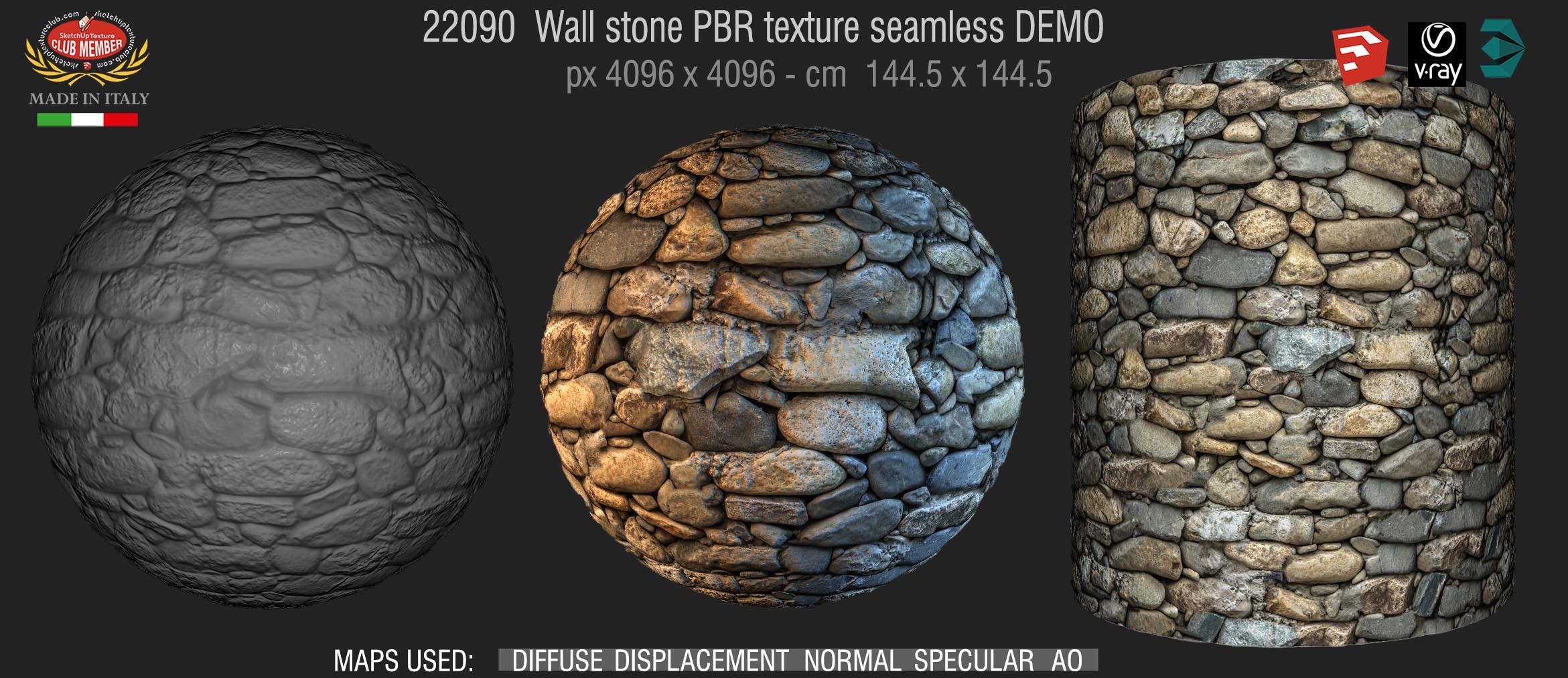 22090 Wall stone PBR texture seamless DEMO