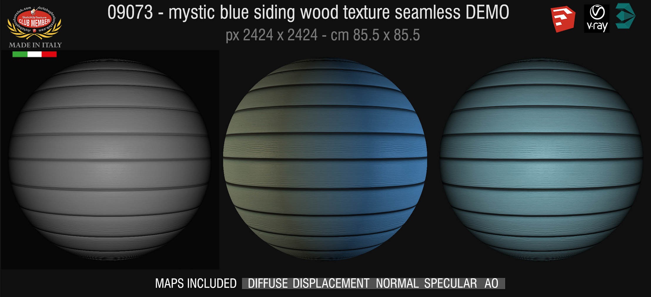 09073 HR Mystic blue siding wood texture + maps DEMO