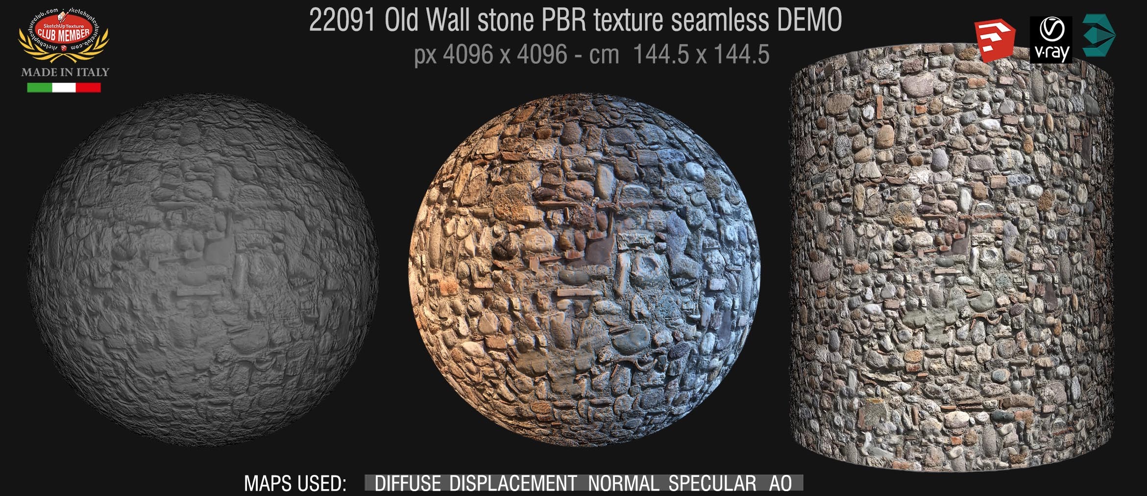 22091 Typical Italian old stone wall - PBR texture seamless DEMO