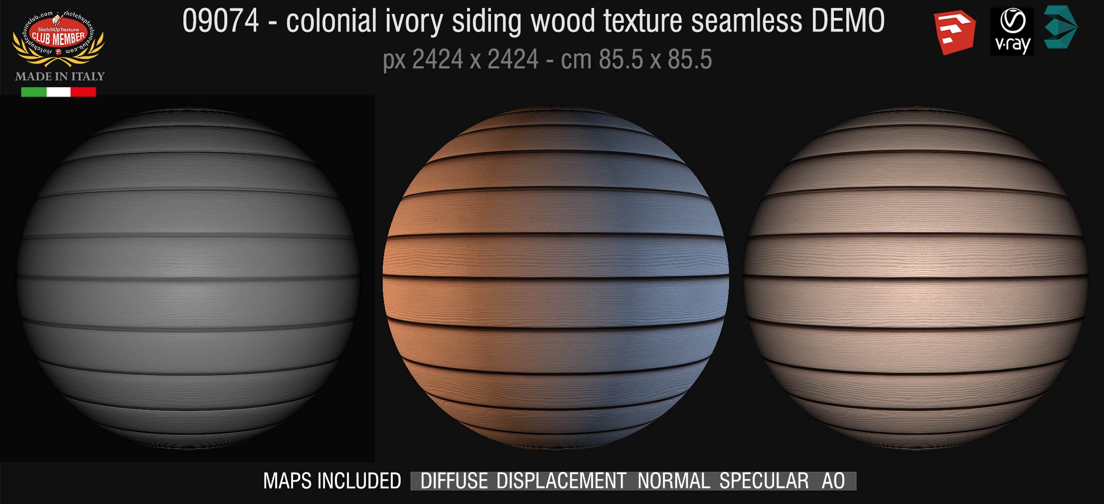09074 HR Colonial ivory siding wood texture + maps DEMO