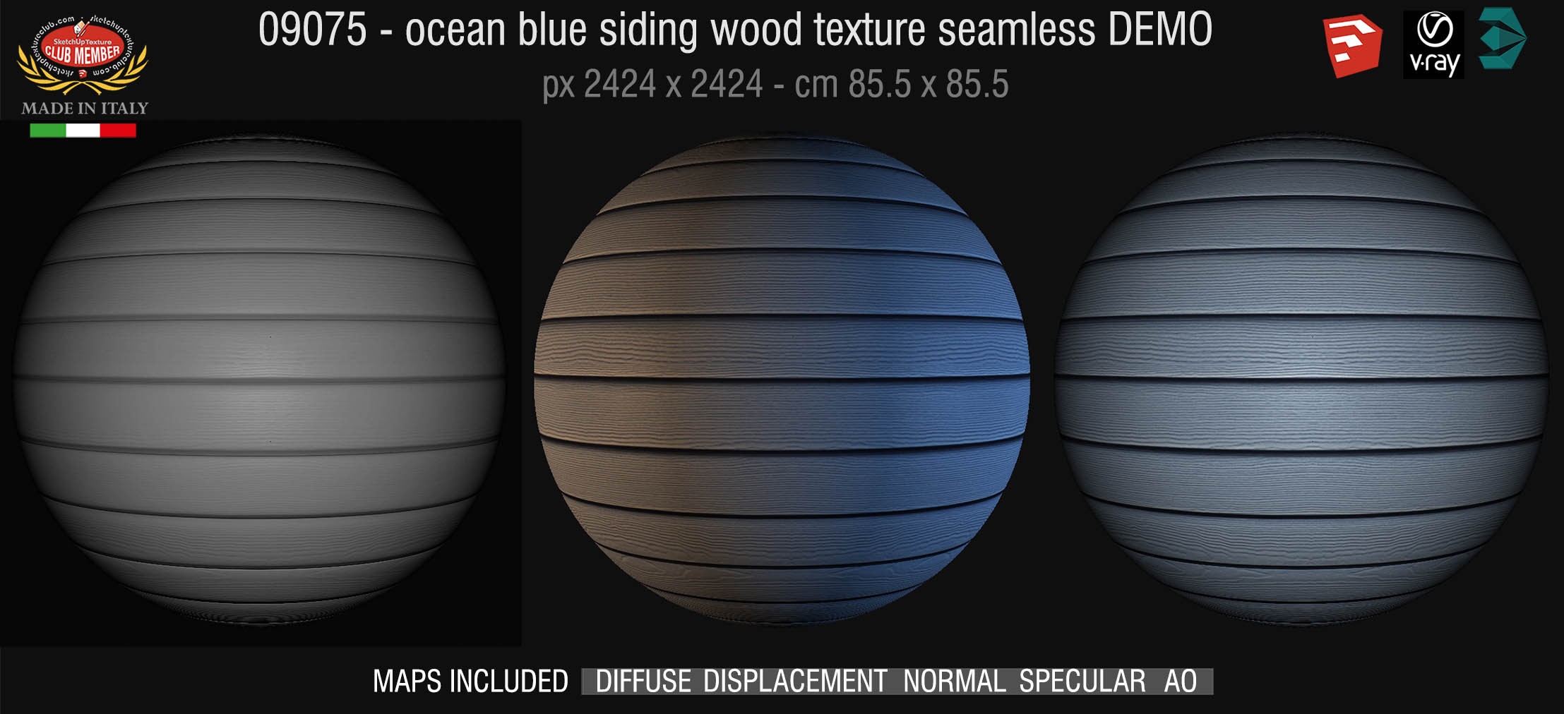 09075 HR Ocean blue siding wood texture + maps DEMO