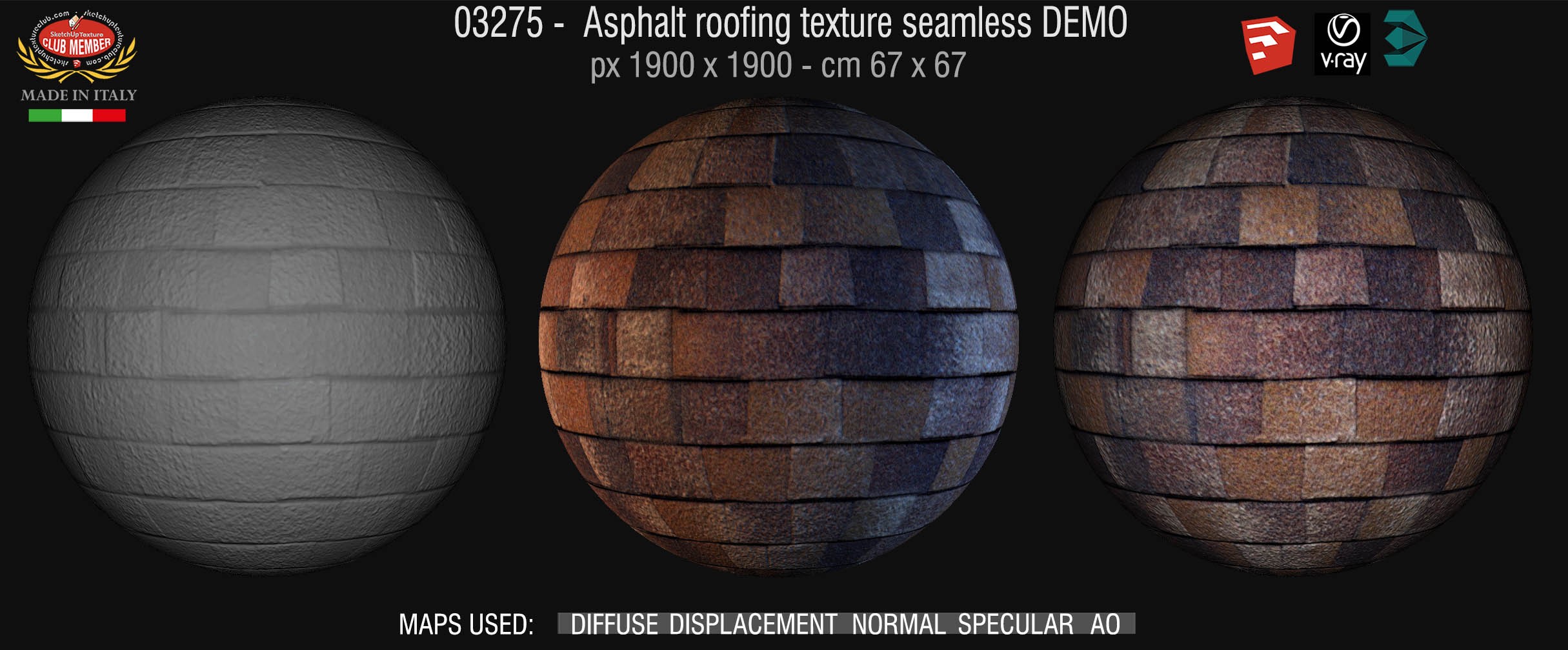 03275 Asphalt roofing texture + maps DEMO