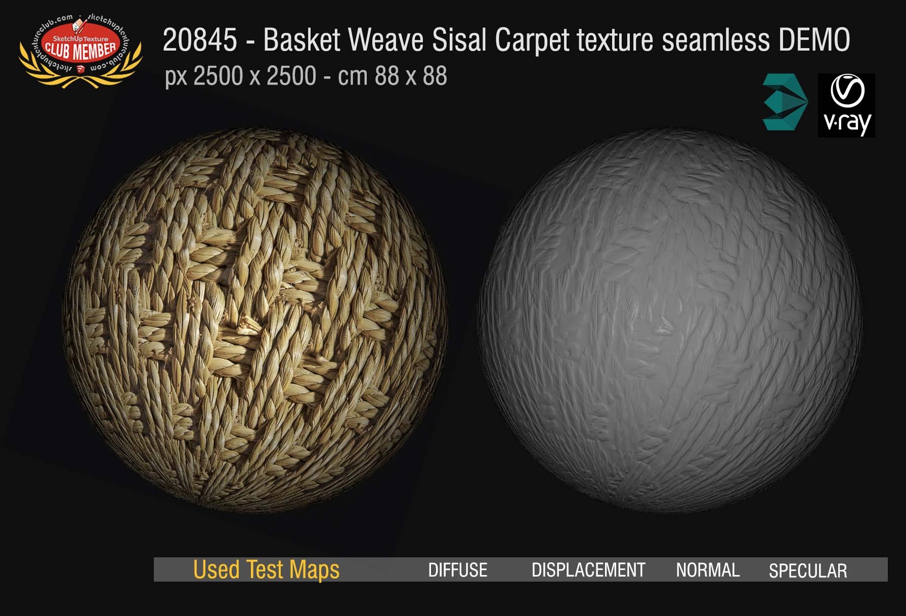 20845 Basket weave sisal carpet texture seamless and maps DEMO