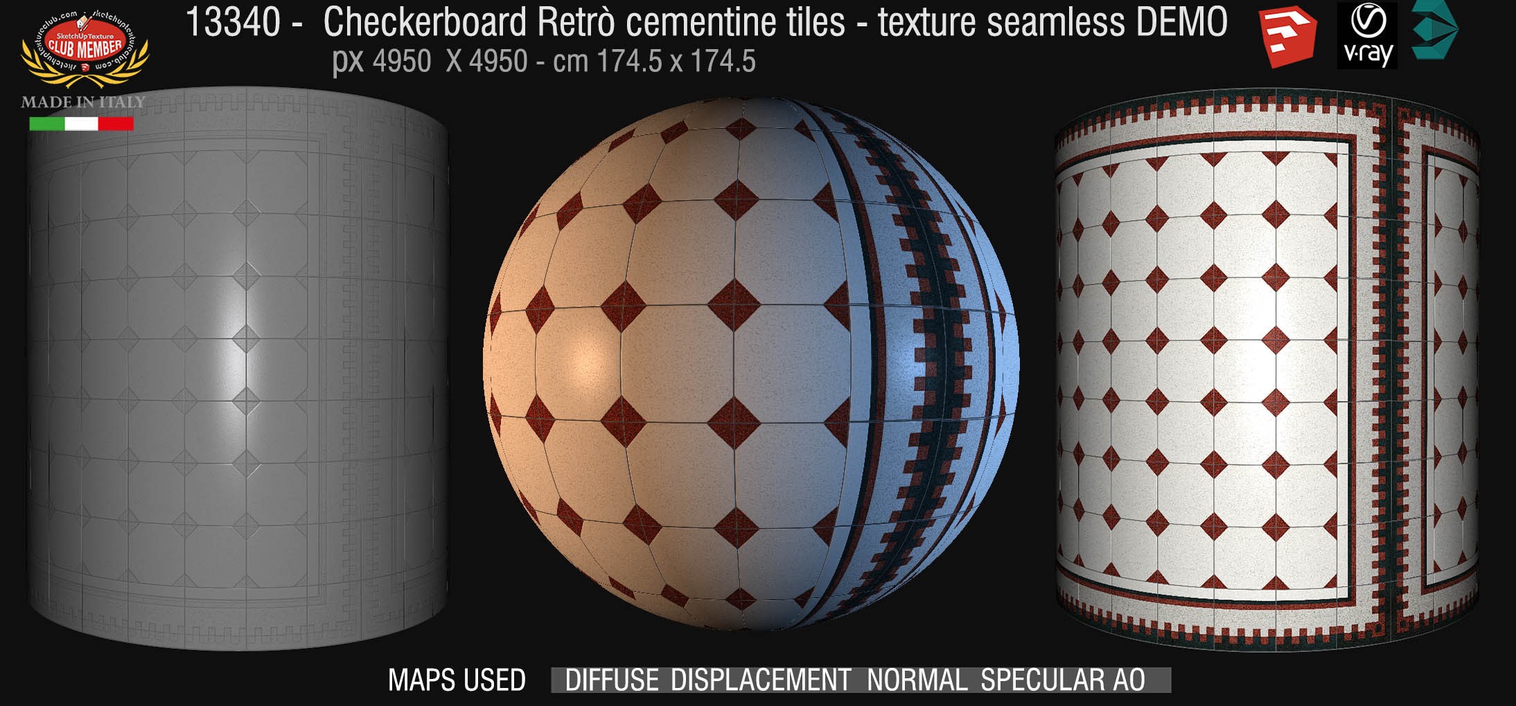 13340 Checkerboard retrò cementine tiles - texture seamless + maps DEMO