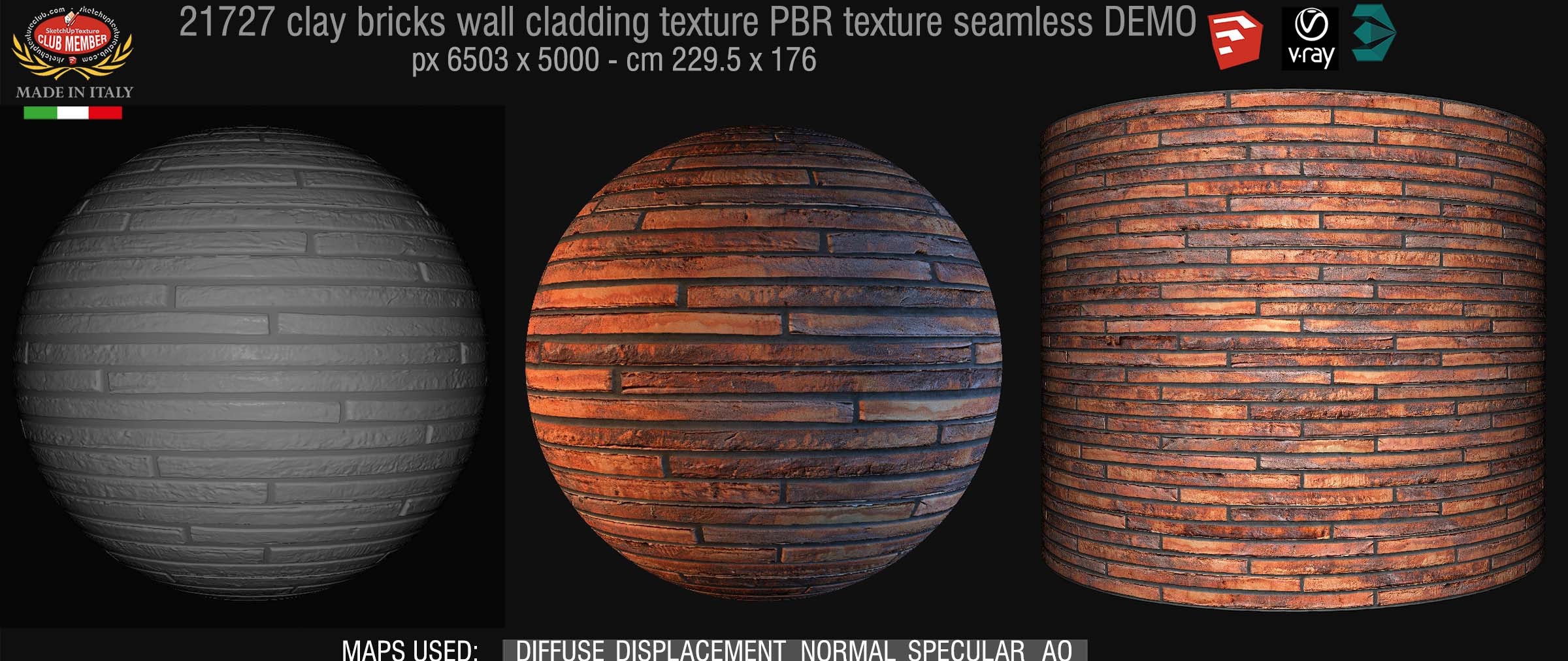 21727 Clay bricks wall cladding PBR texture seamless DEMO