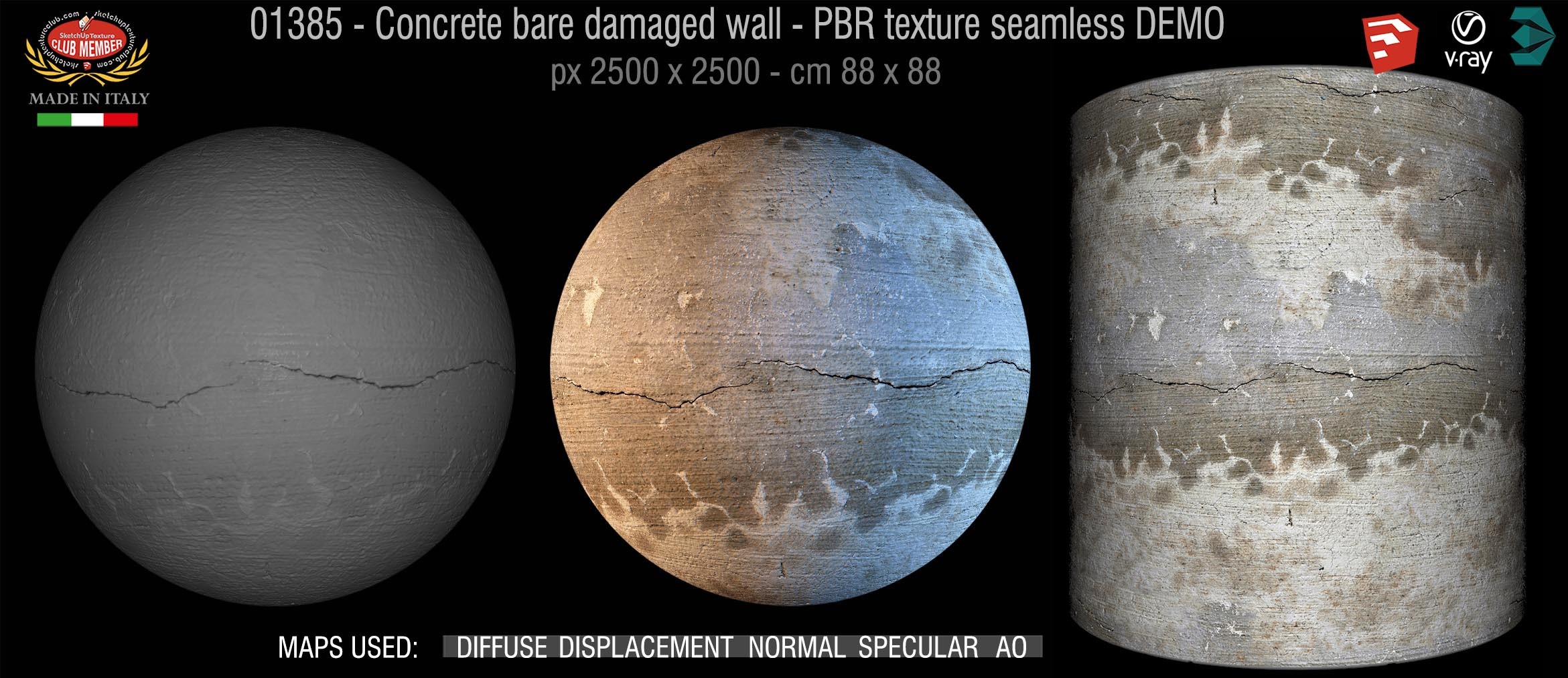 01385 Concrete bare damaged wall PBR texture seamless DEMO