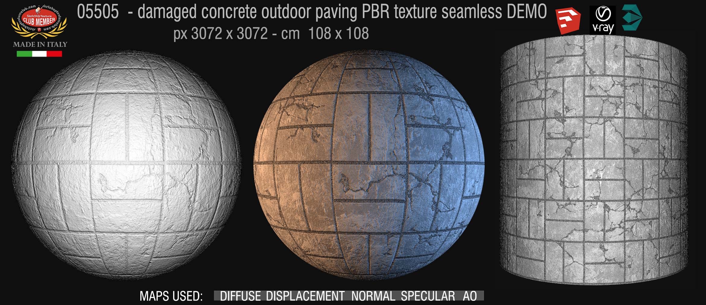 05505 Damaged concrete outdoor paving PBR texture seamless DEMO