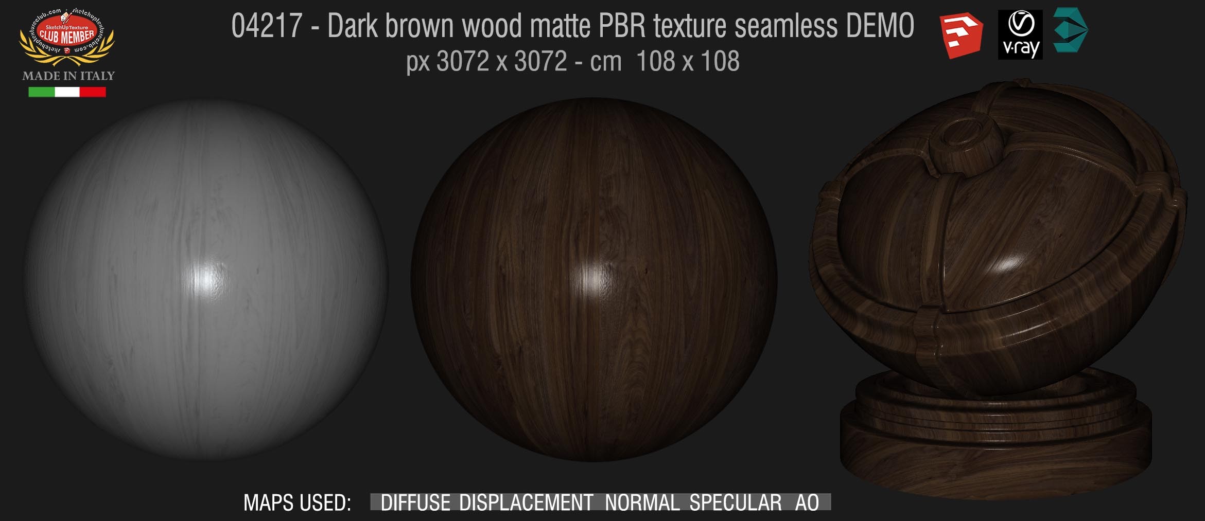 04217 Dark brown wood matte PBR texture seamless DEMO