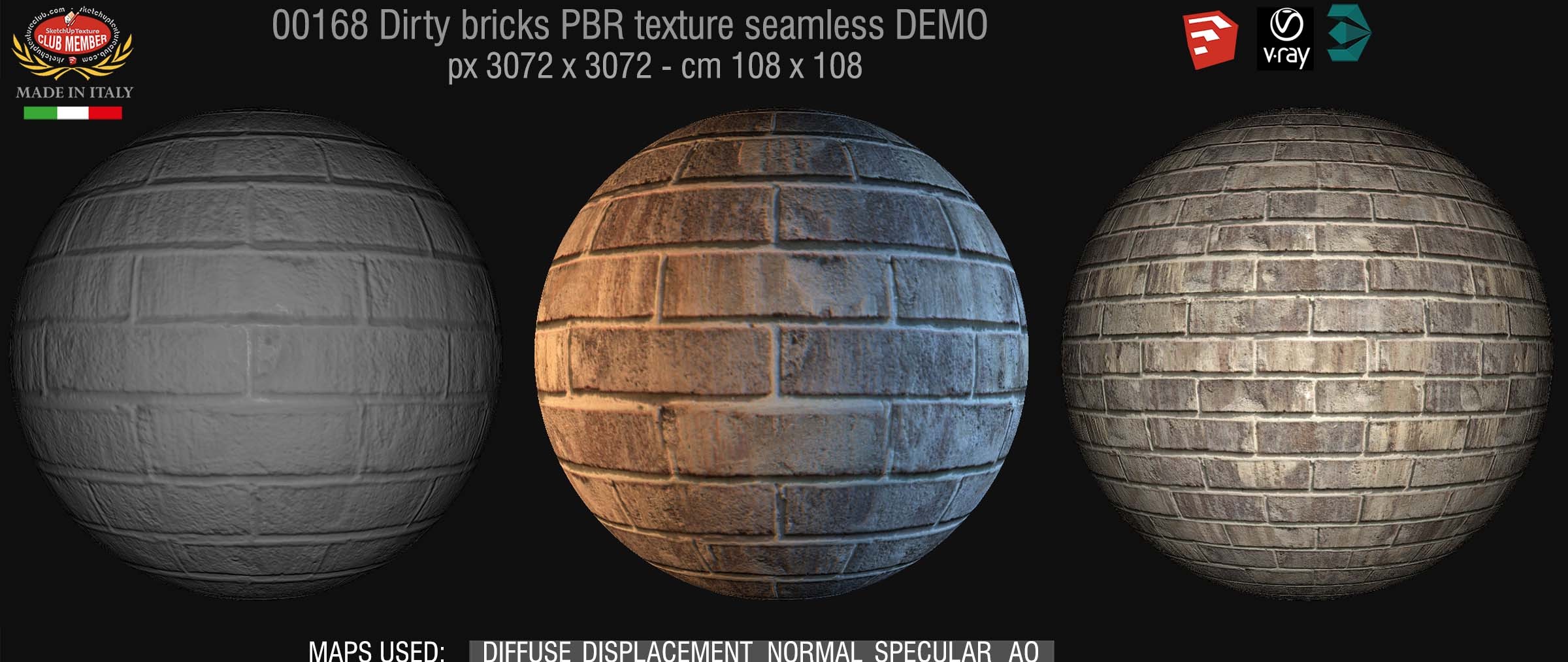 00168 Dirty bricks texture PBR seamless DEMO