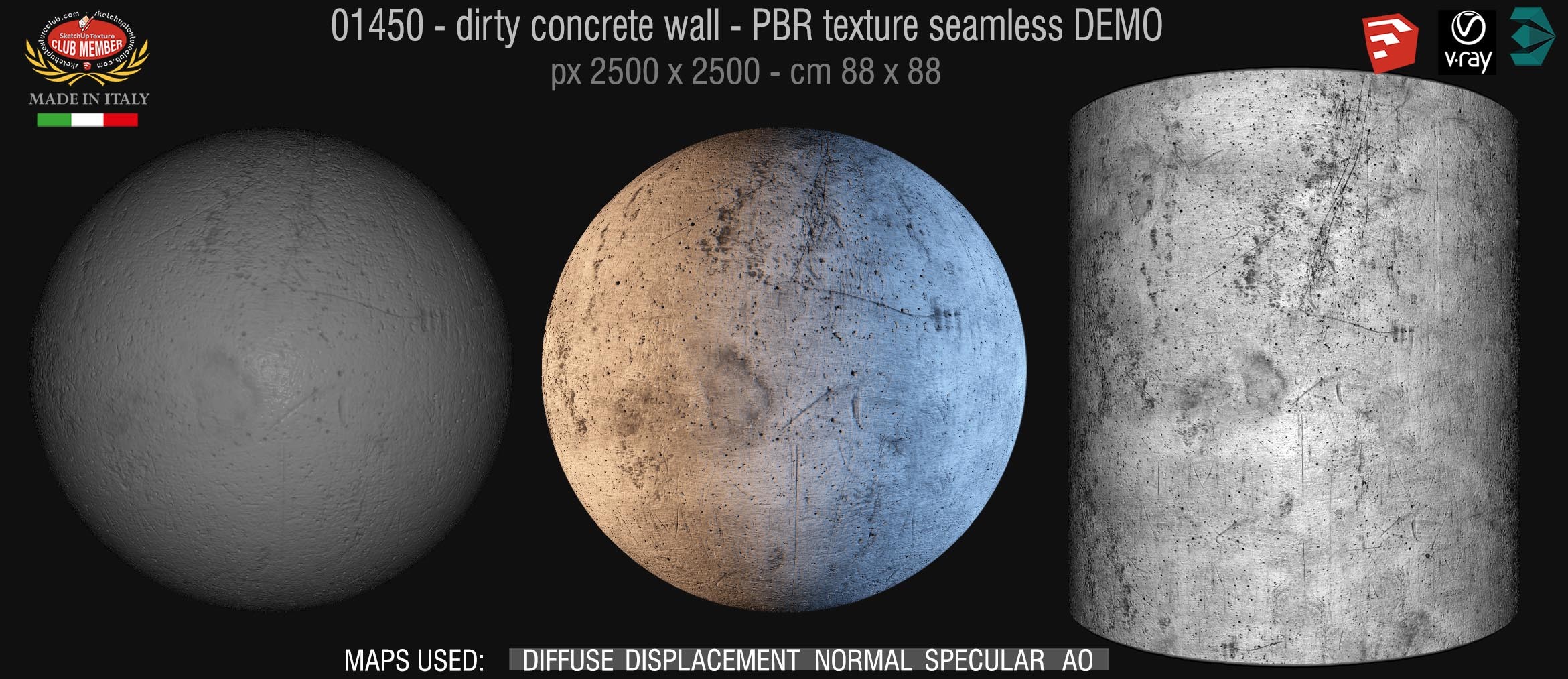 01450 Concrete bare dirty wall PBR texture seamless DEMO