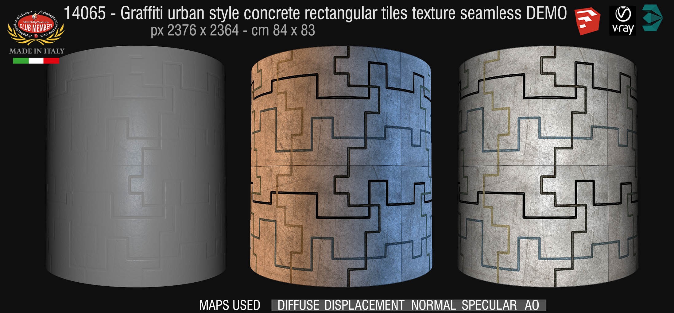 14065 Graffiti urban style concrete rectangular tiles seamless + maps DEMO