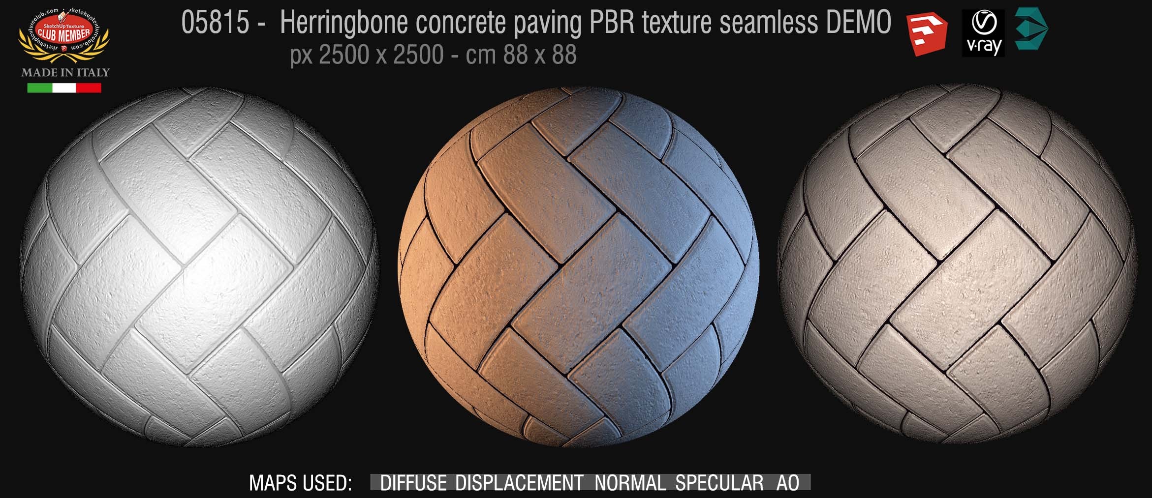 05815 Herringbone concrete paving PBR texture seamless DEMO