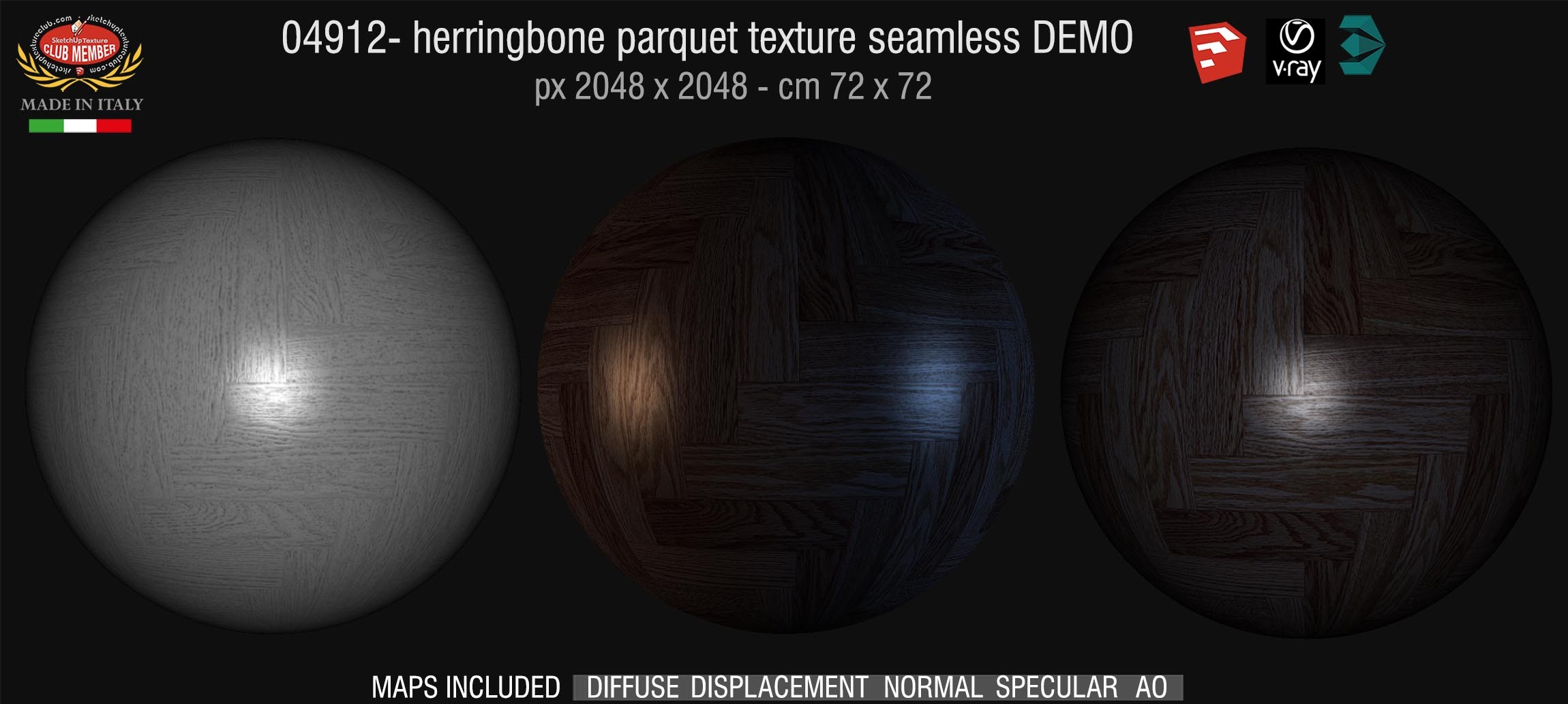 04912 HR Herringbone parquet texture seamless + maps DEMO