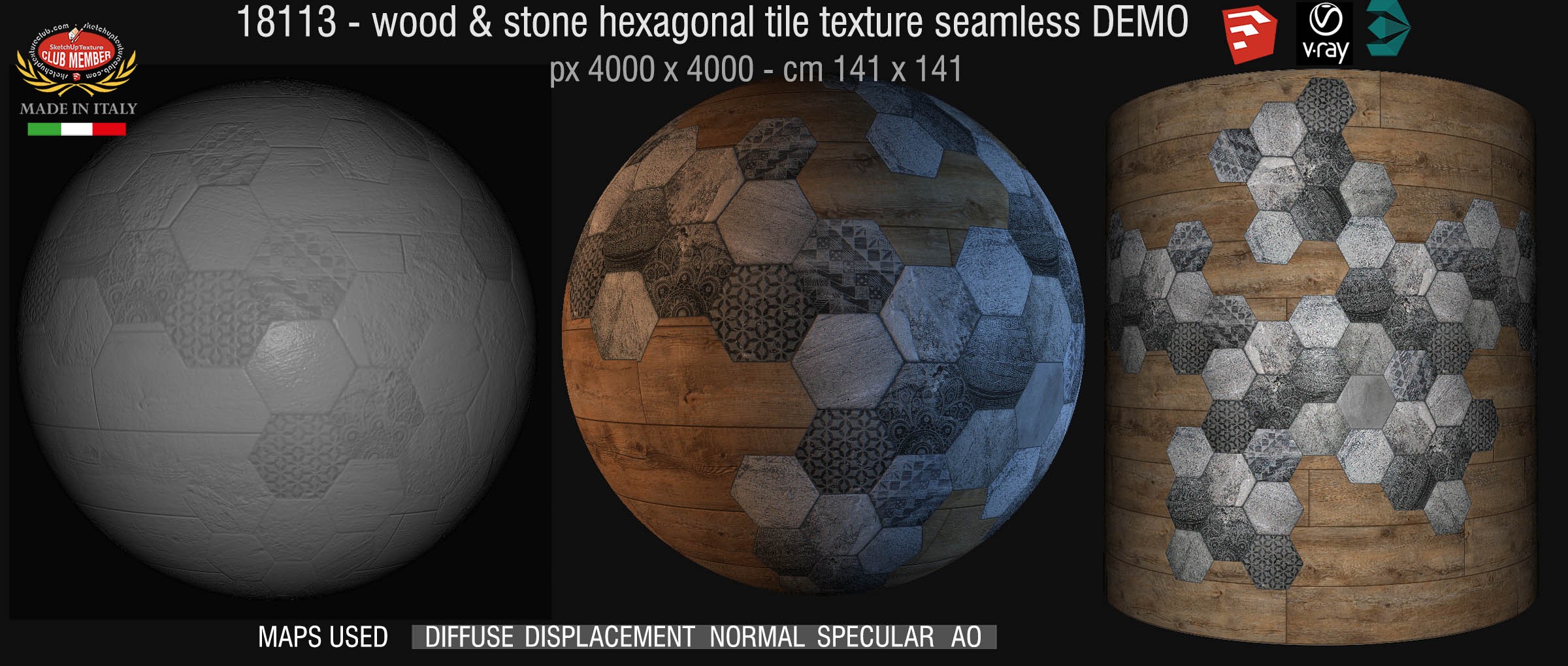 18113 wood & stone seamless Hexagonal tile texture demo