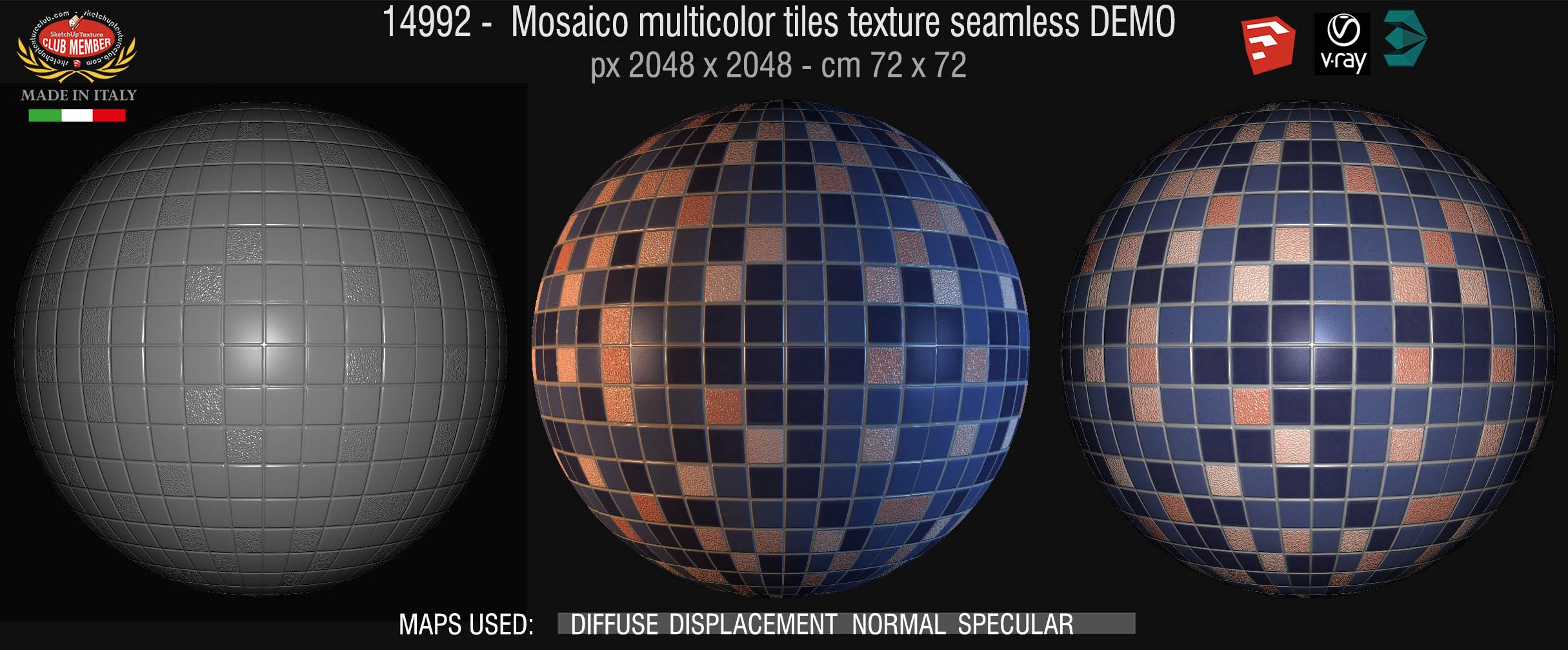 14992 Mosaico multicolor tiles texture seamless + maps DEMO