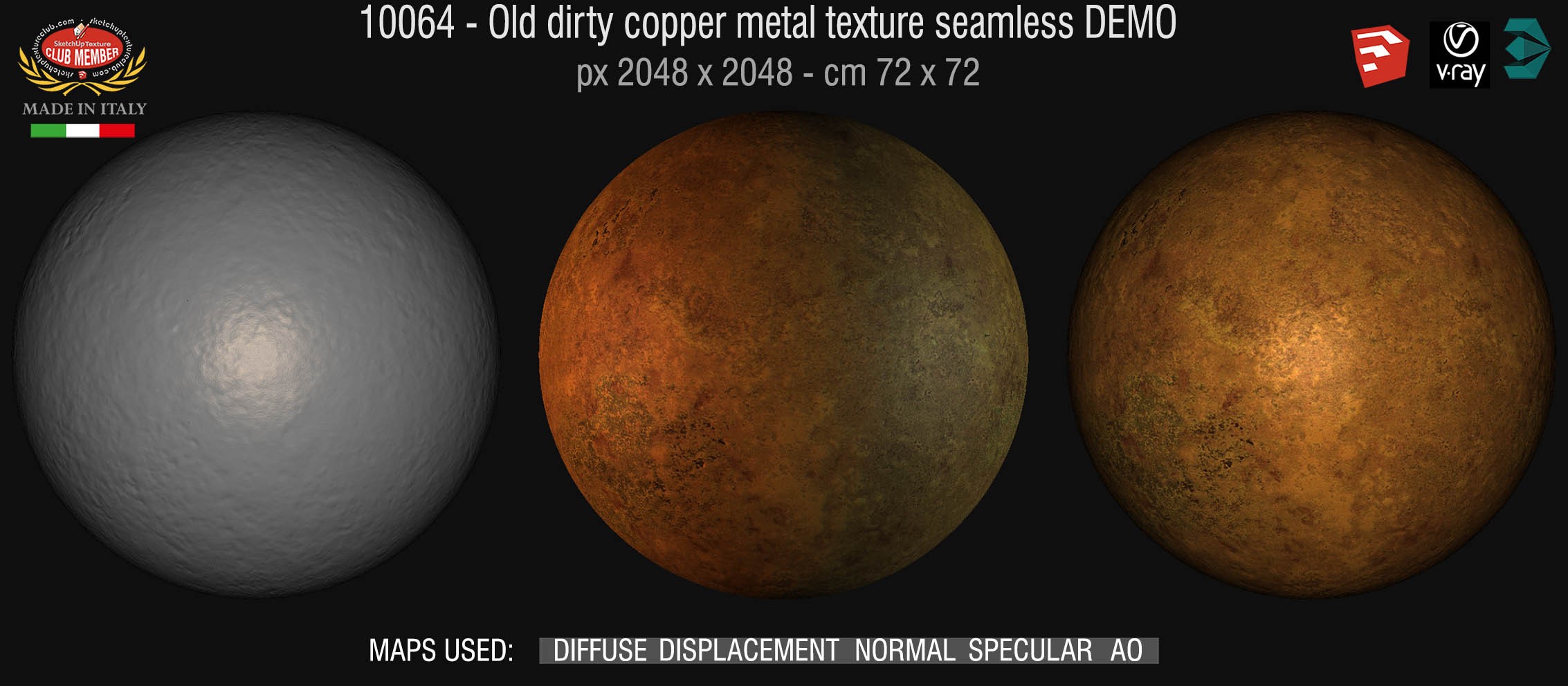 10064 HR Old dirty copper metal texture seamless + maps DEMO