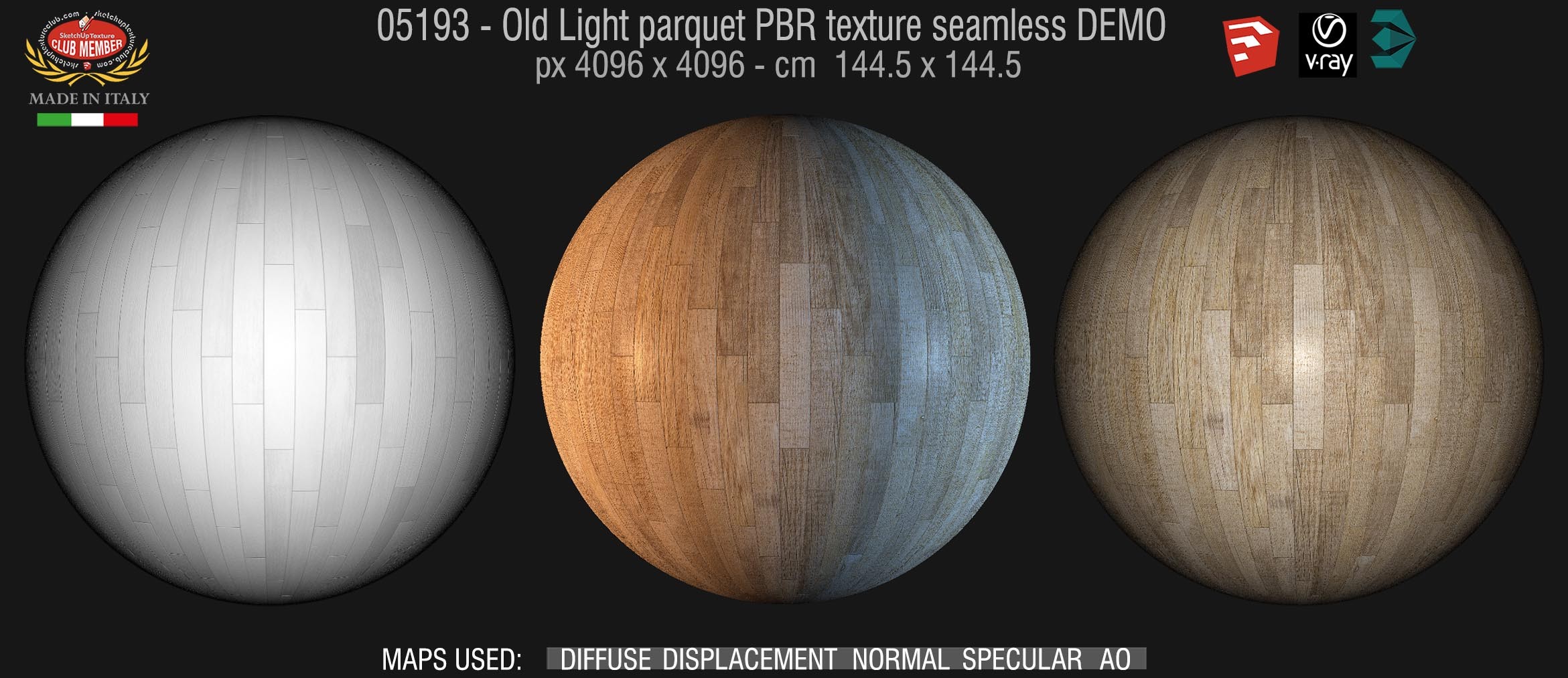 05193 Old light parquet PBR texture seamless DEMO