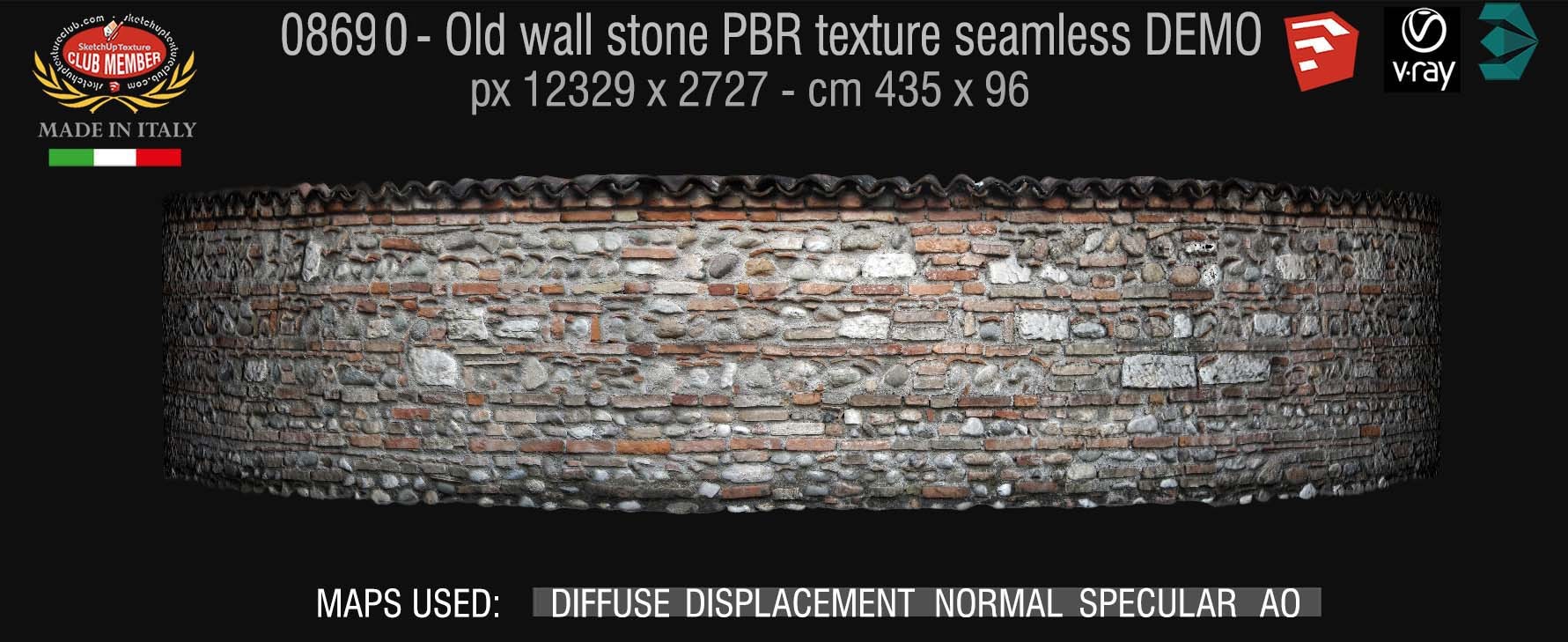 08690 Old wall stone PBR texture seamless DEMO