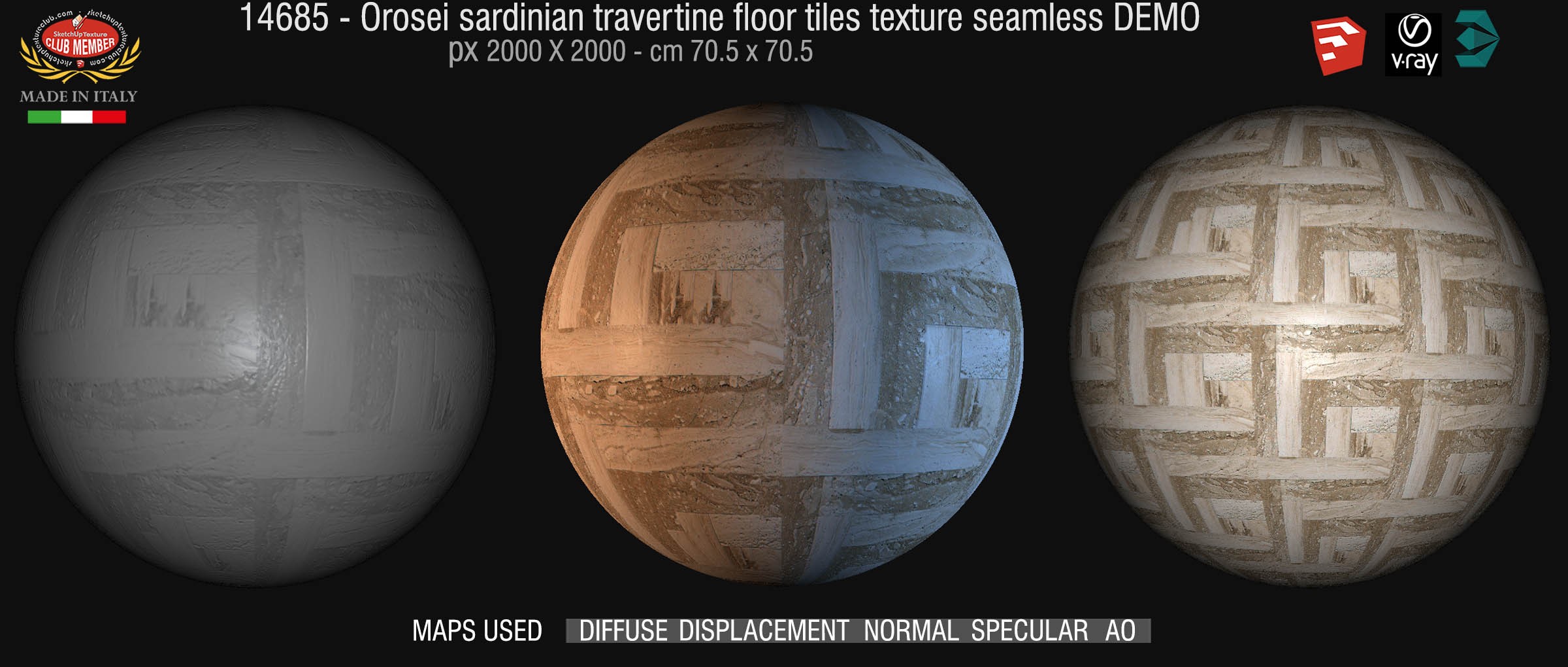 14685 Orosei sardinian travertine floor tile texture seamless + maps DEMO