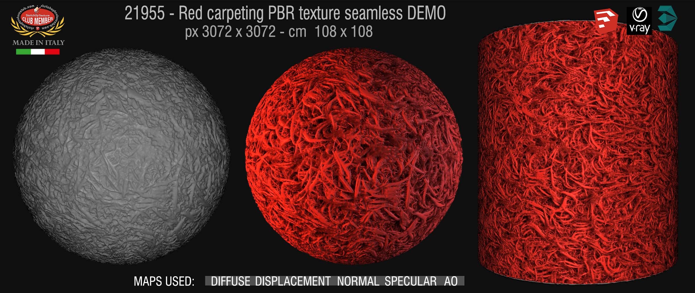 21955 Red carpeting PBR texture seamless DEMO
