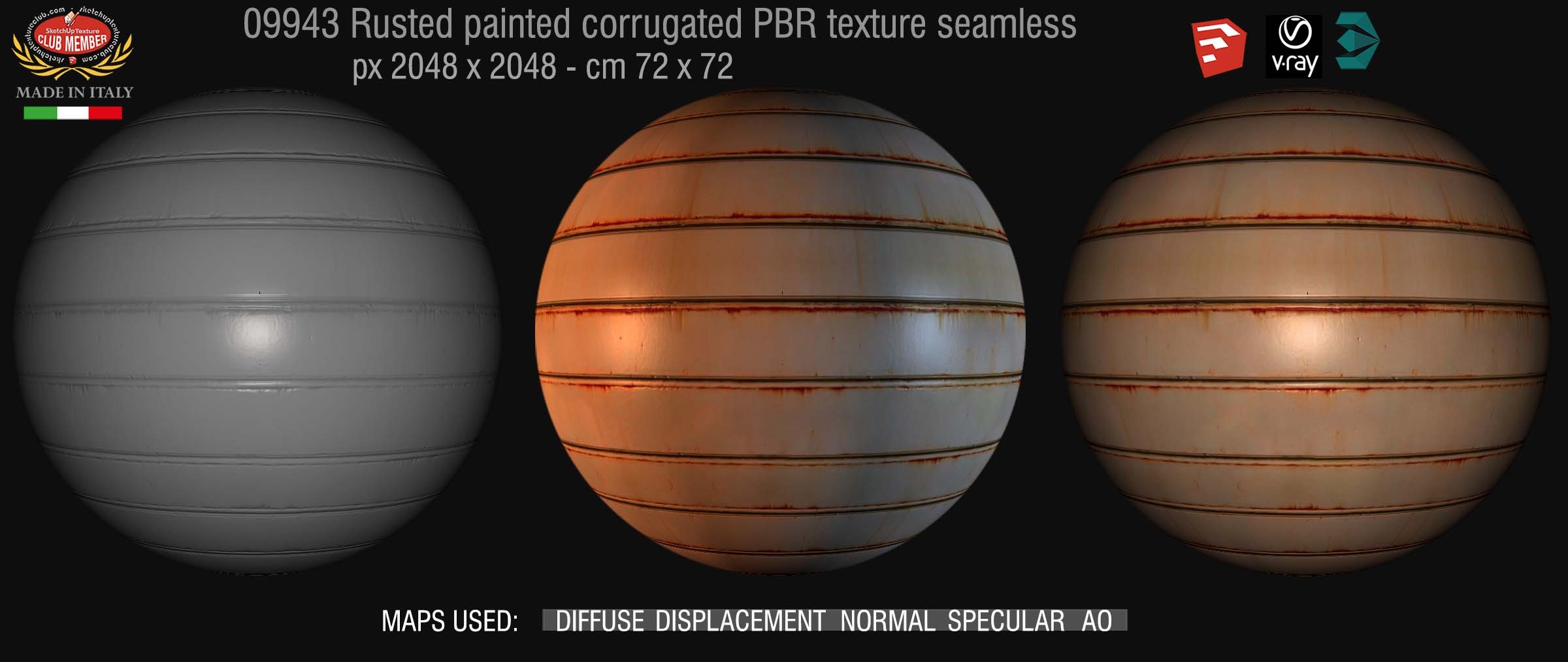 09943 Rusted painted corrugated metal PBR texture seamless DEMO