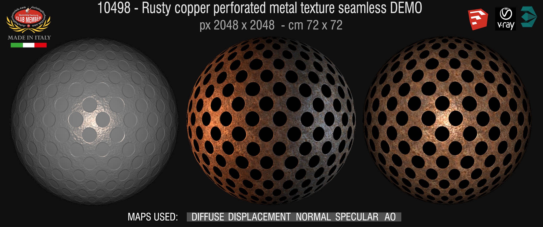 10498 HR Rusty copper perforated metal texture seamless + maps DEMO
