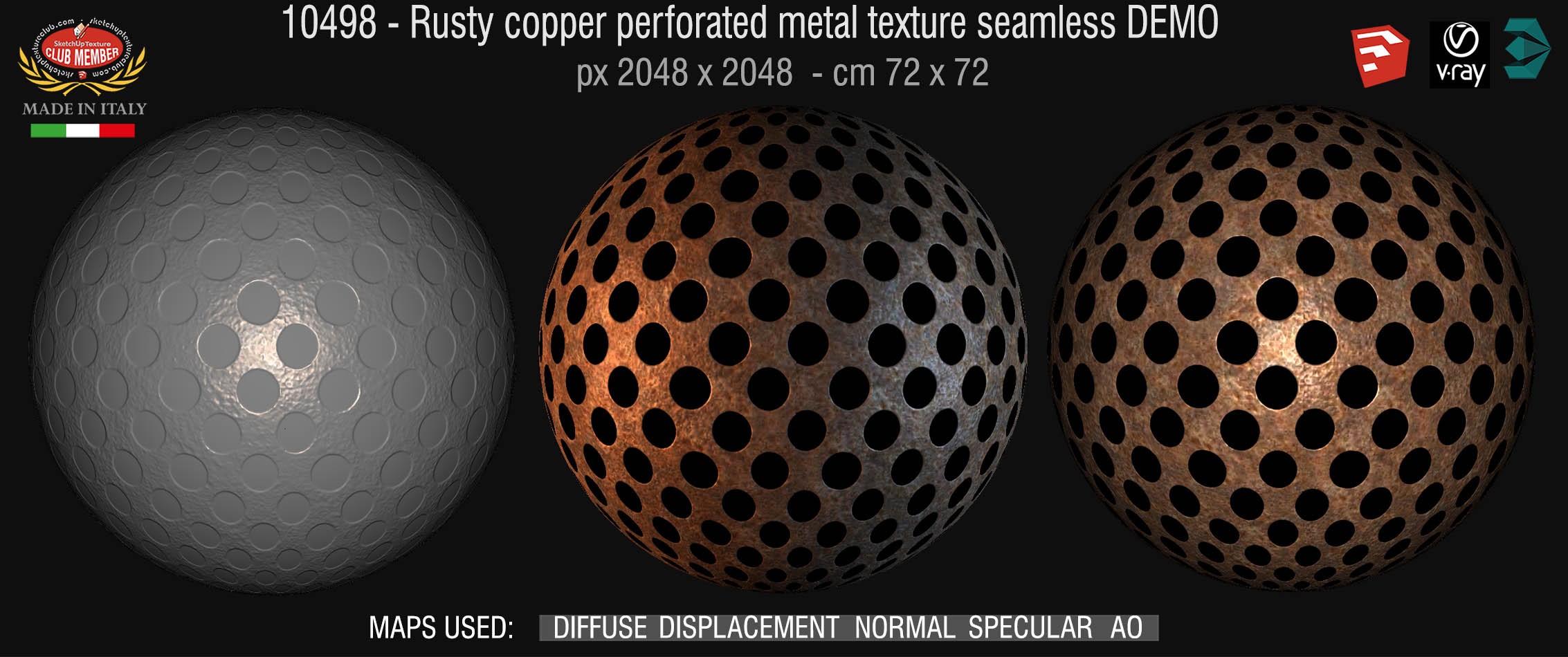 10498 HR Rusty copper perforated metal texture seamless + maps DEMO