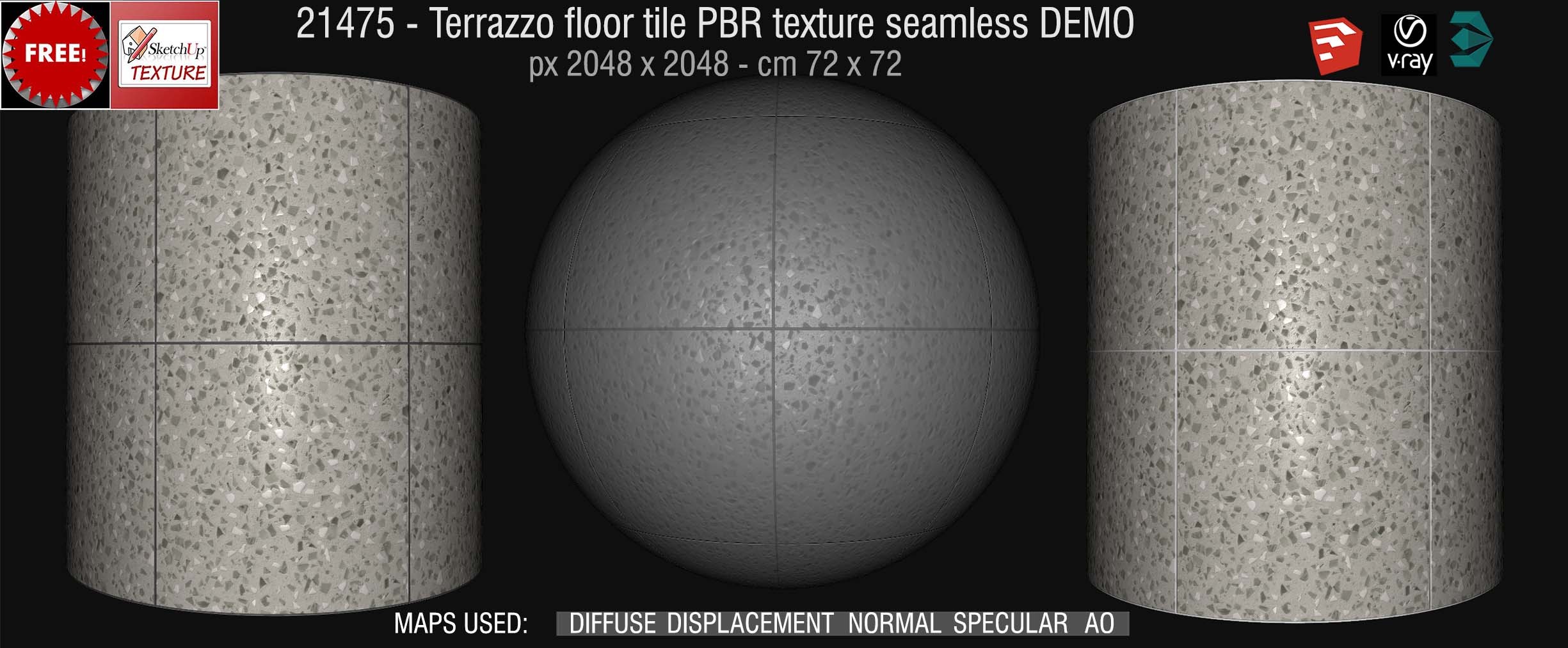 21475 Terrazzo floor tile PBR texture seamless DEMO