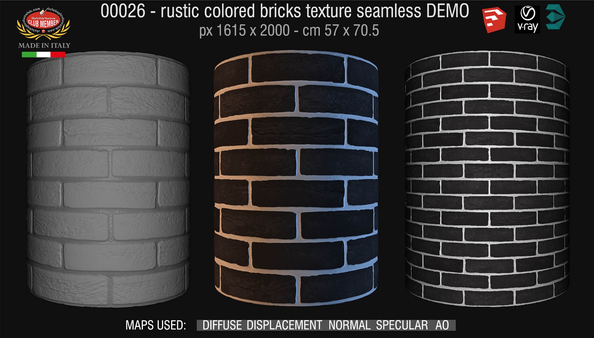 0026 Rustic colored bricks texture seamless + maps DEMO