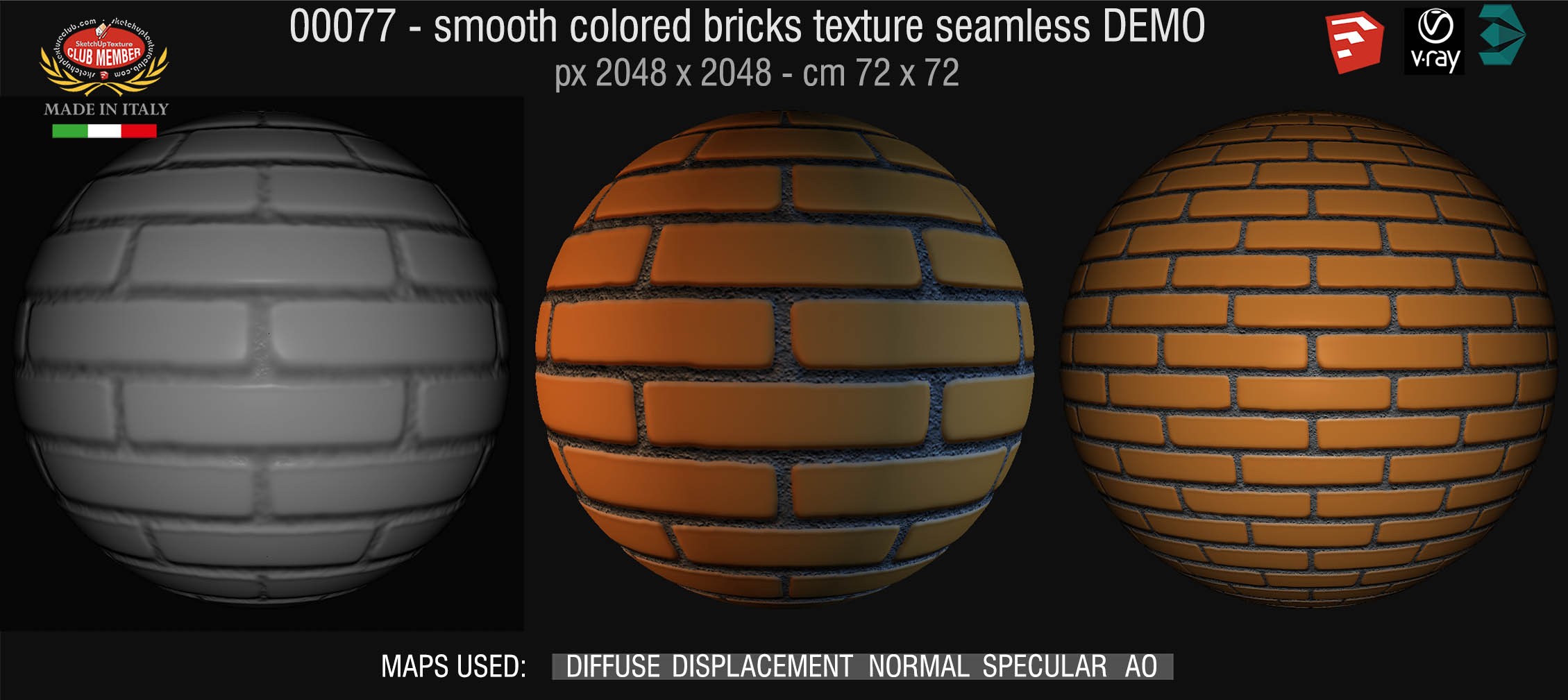 00077 smooth colored bricks texture seamless + maps DEMO
