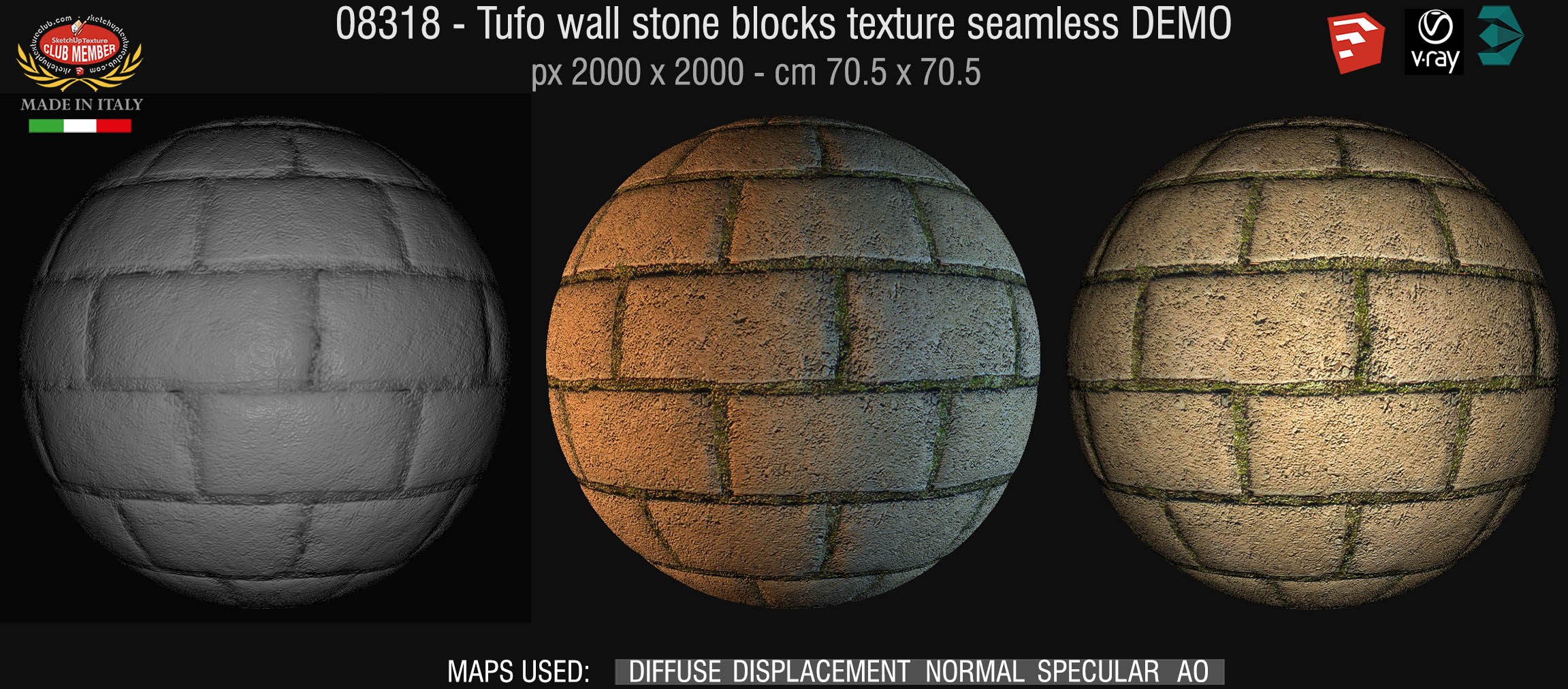 08318 HR Wall stone with regular blocks texture + maps DEMO
