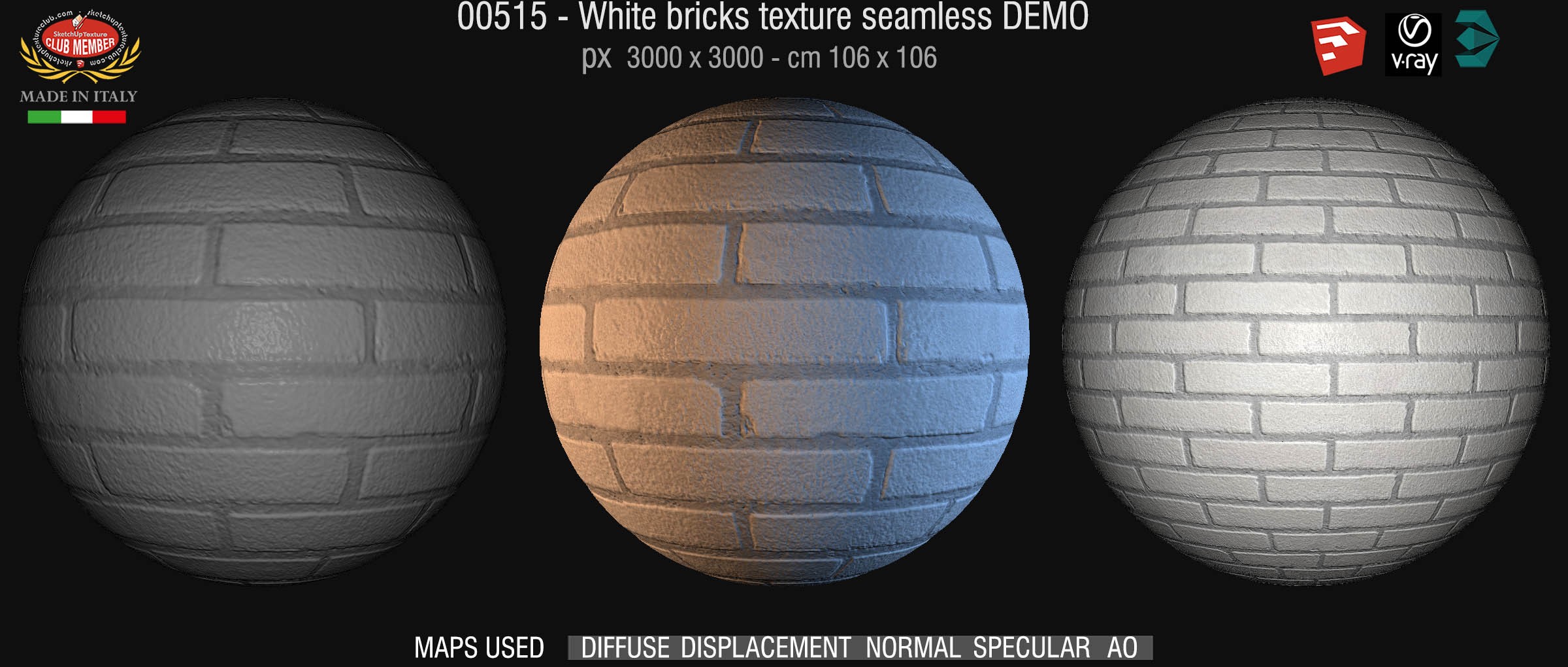 00515 White bricks texture seamless + maps DEMO