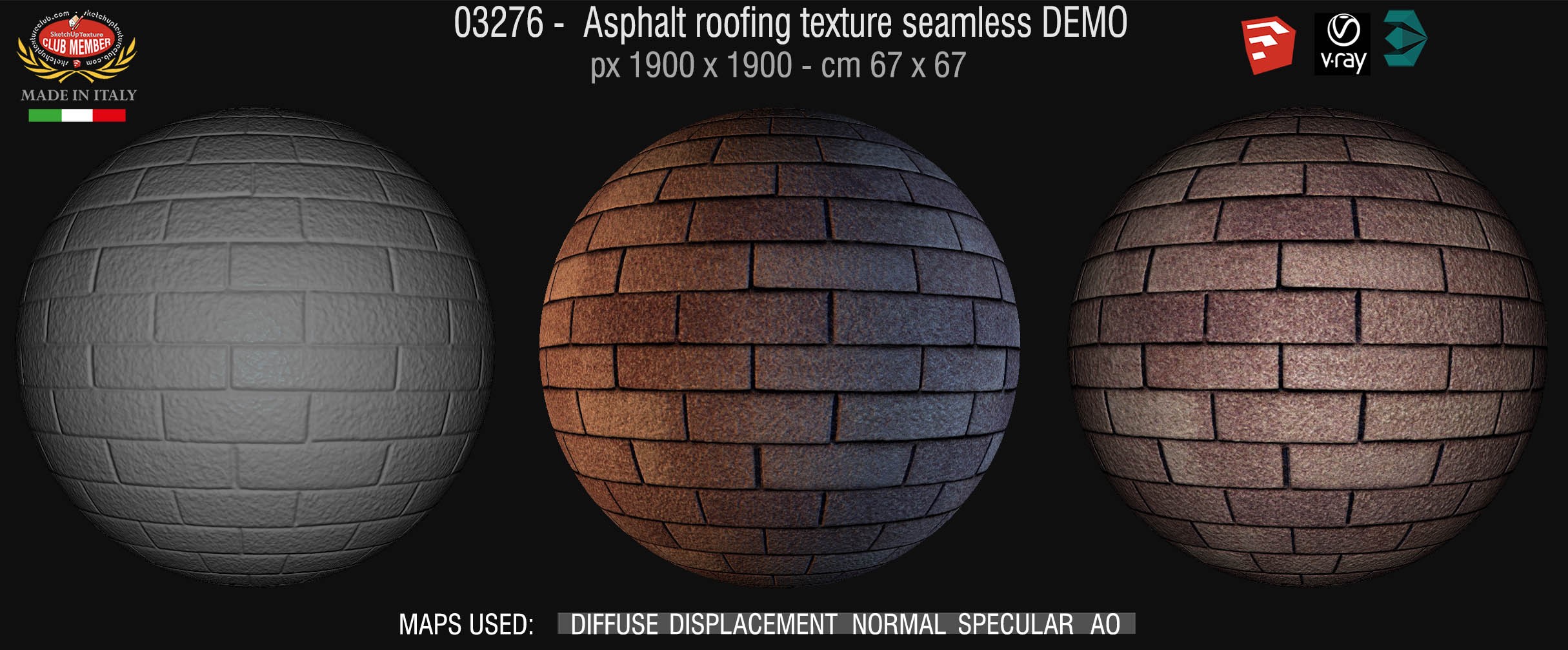 03276 Asphalt roofing texture + maps DEMO