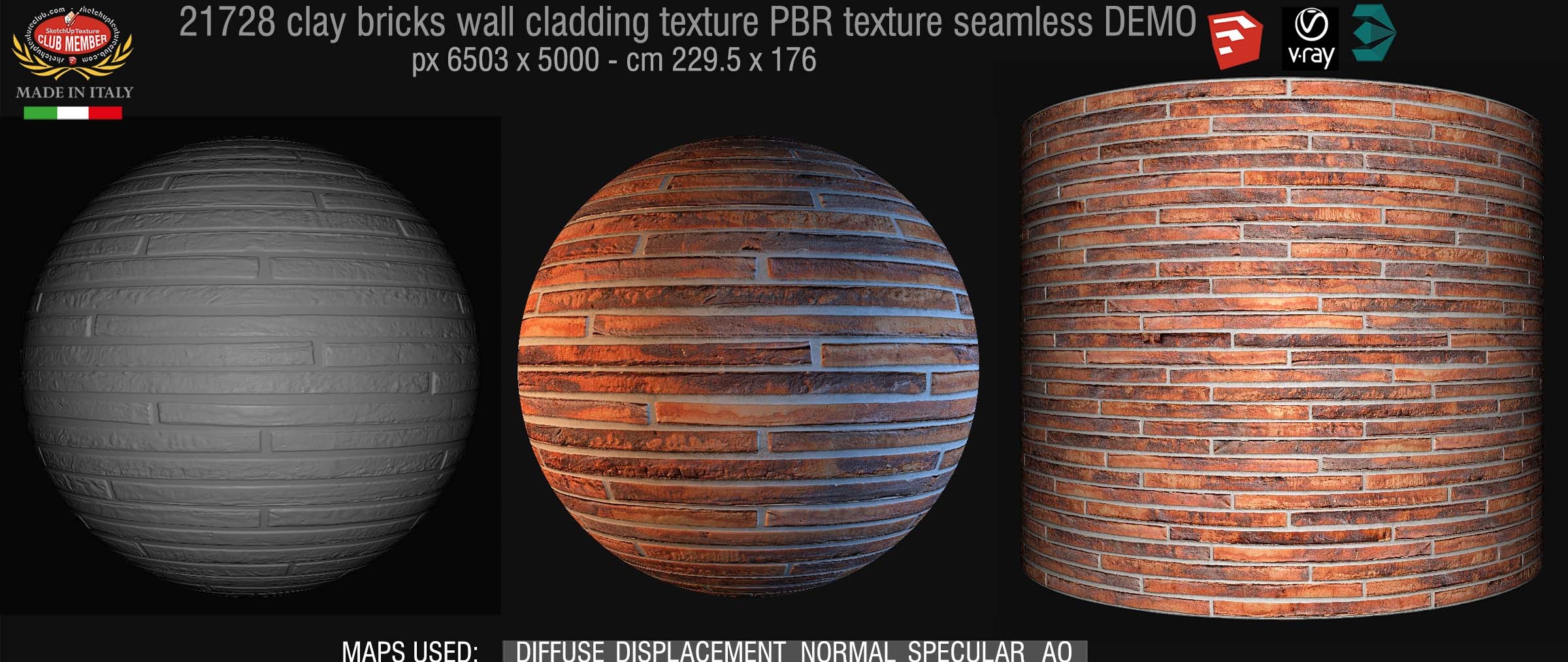21728 Clay bricks wall cladding PBR texture seamless DEMO